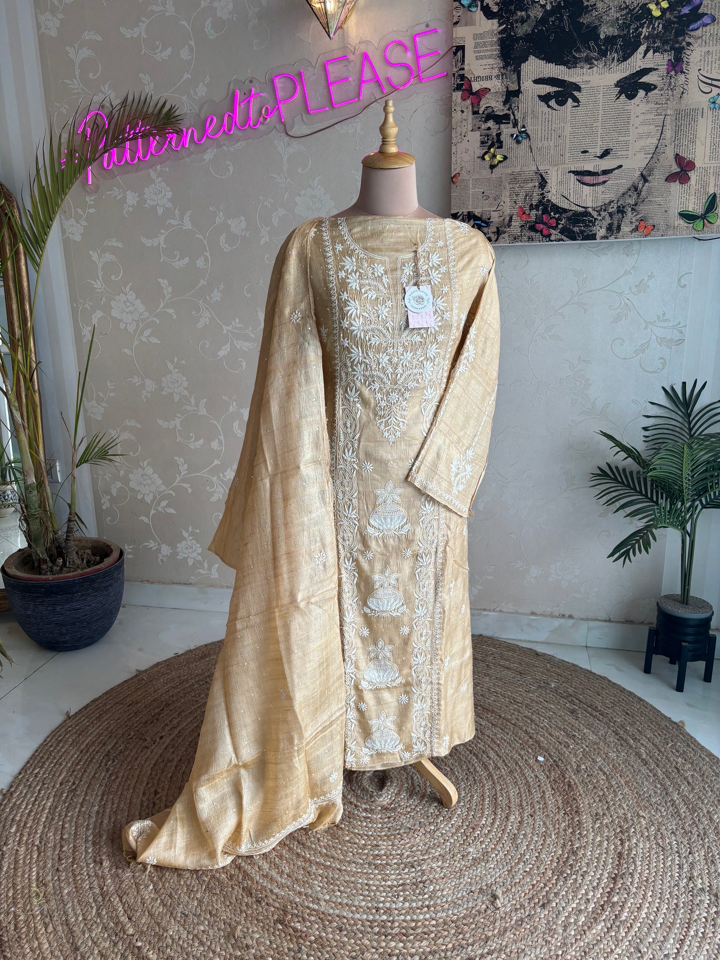 Natural Dyeable Silk Chikankari Kurta and Dupatta