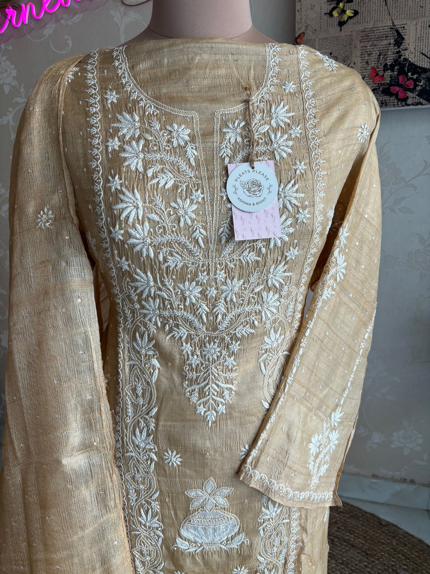 Natural Dyeable Silk Chikankari Kurta and Dupatta