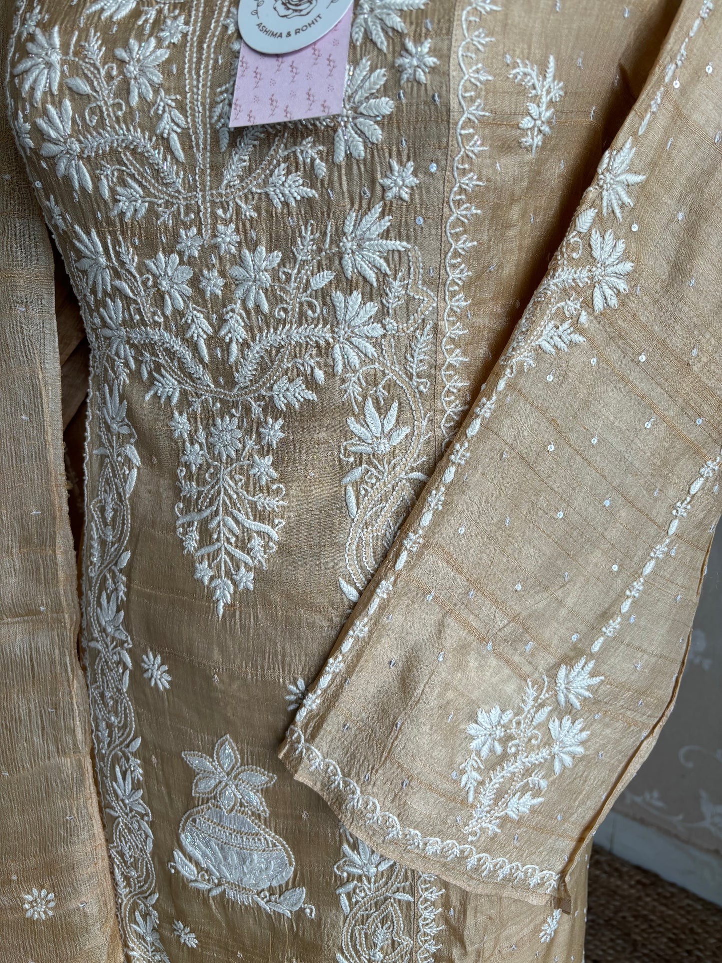 Natural Dyeable Silk Chikankari Kurta and Dupatta