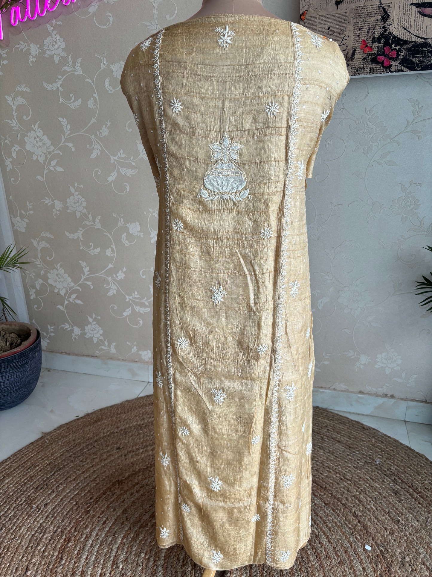 Natural Dyeable Silk Chikankari Kurta and Dupatta