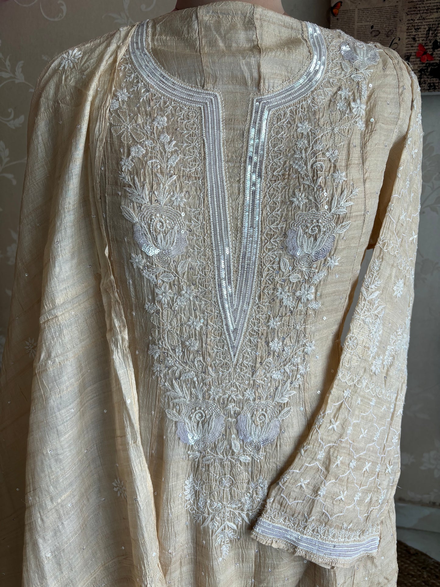 Natural Dyeable Silk Chikankari Anarkali Kurta and Dupatta