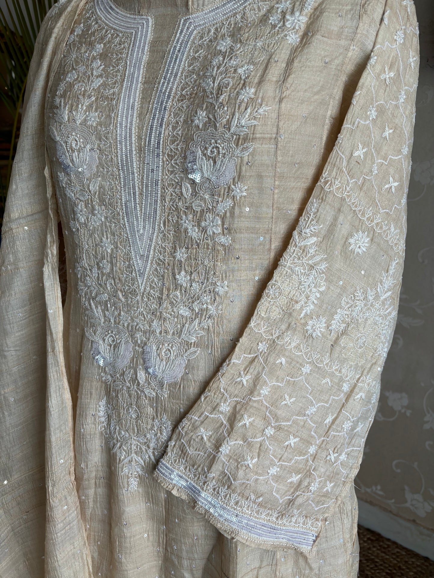 Natural Dyeable Silk Chikankari Anarkali Kurta and Dupatta