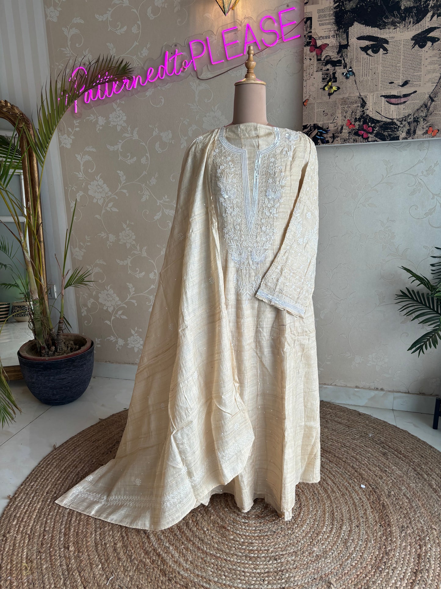 Natural Dyeable Silk Chikankari Anarkali Kurta and Dupatta