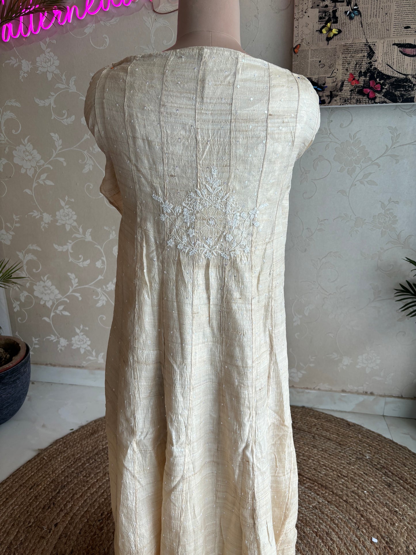 Natural Dyeable Silk Chikankari Anarkali Kurta and Dupatta