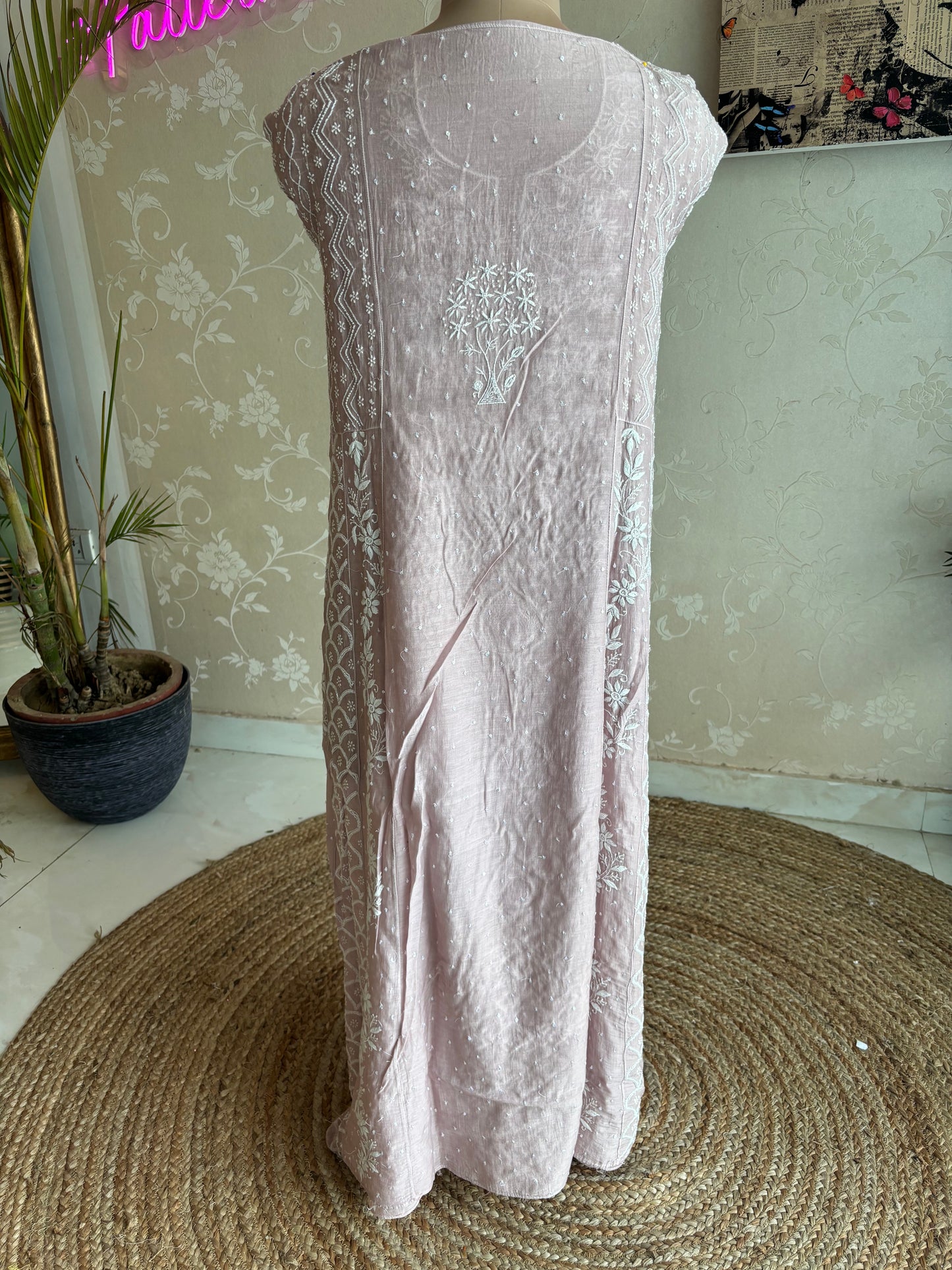 Lavender Chanderi Mul Chikankari Anarkali