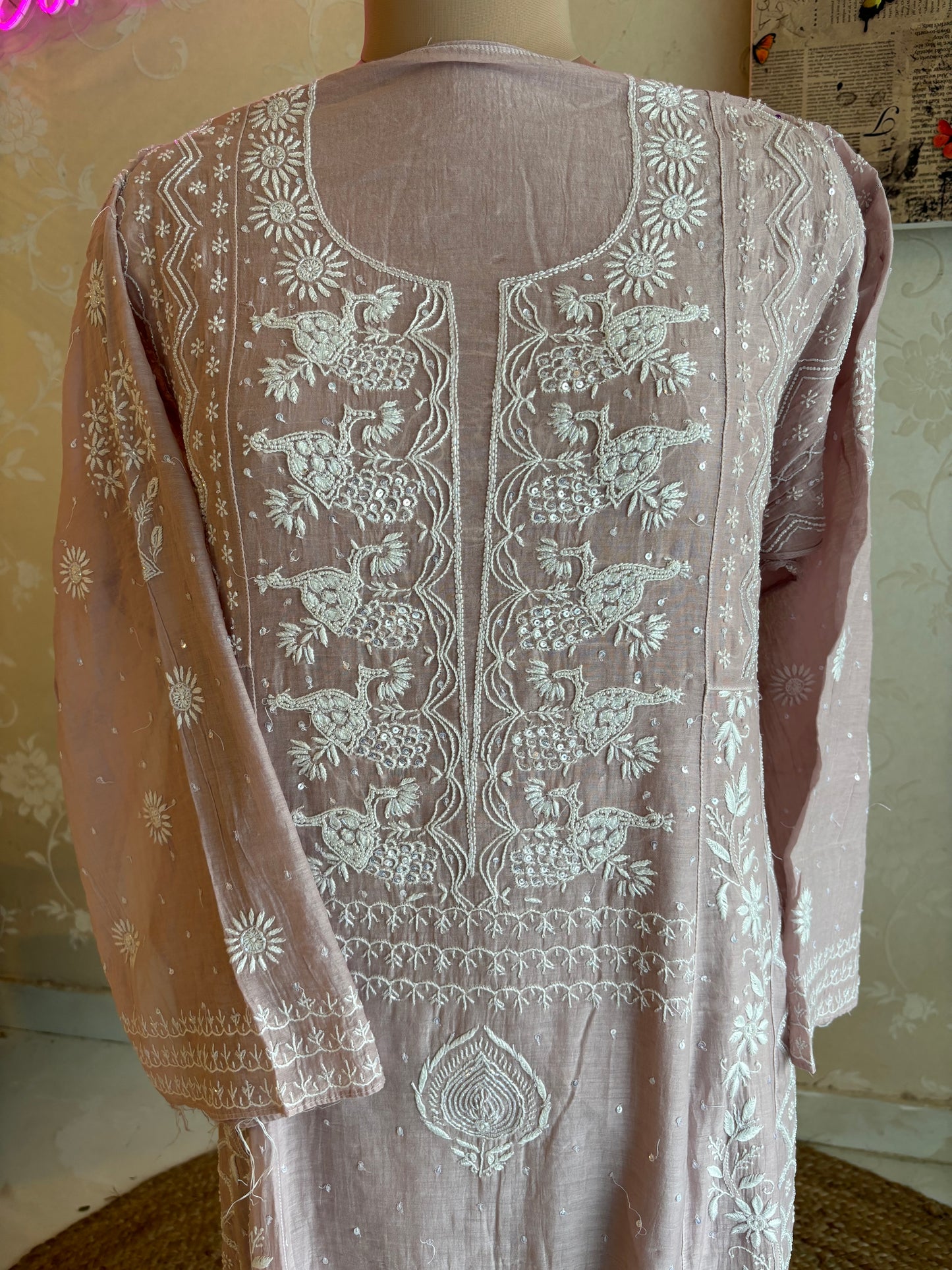 Lavender Chanderi Mul Chikankari Anarkali