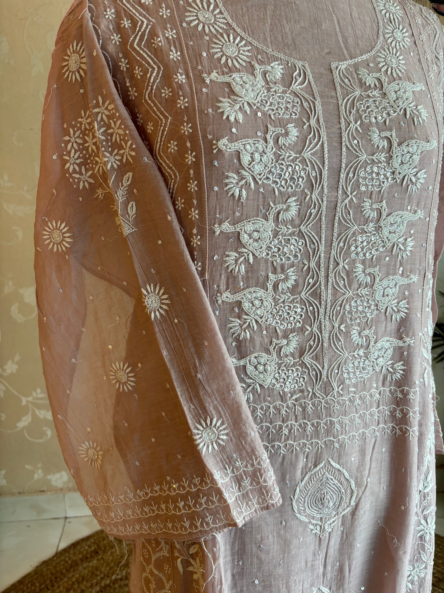 Lavender Chanderi Mul Chikankari Anarkali