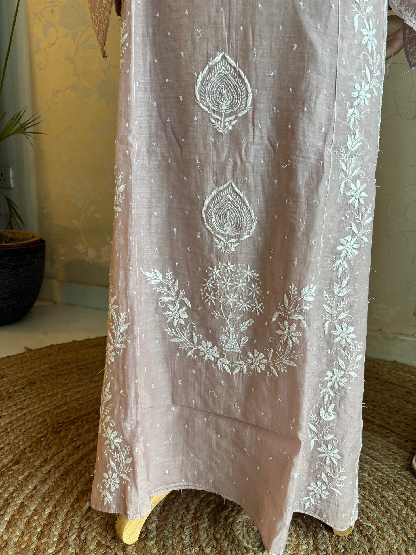 Lavender Chanderi Mul Chikankari Anarkali