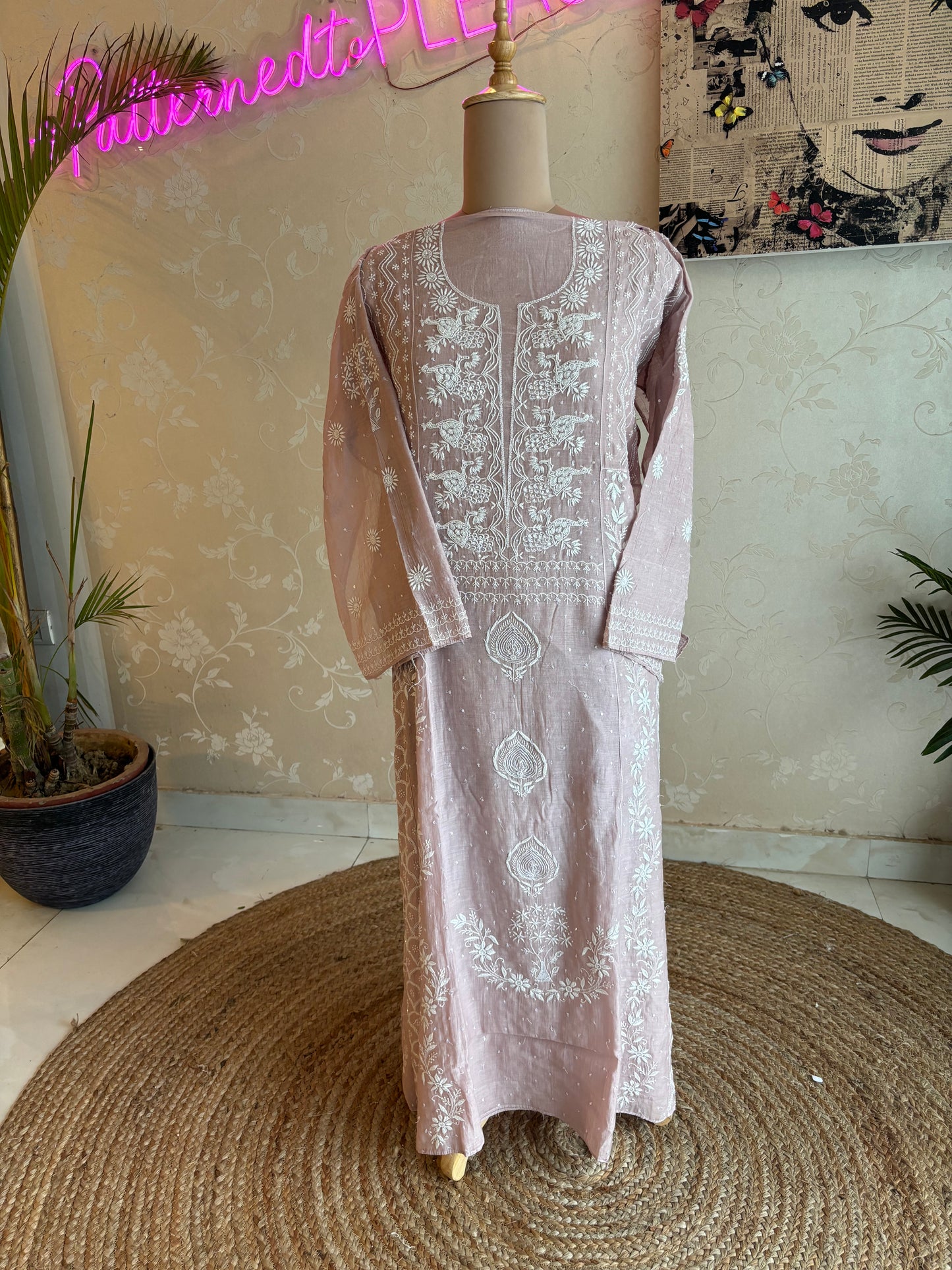 Lavender Chanderi Mul Chikankari Anarkali