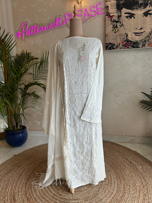 Dyeable Chanderi Mul Chikankari Kurta and Dupatta