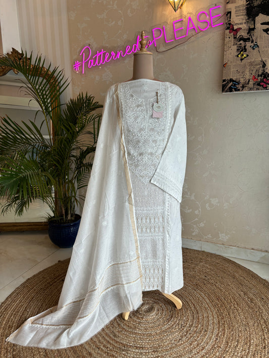 Dyeable Chanderi Mul Chikankari Kurta and Dupatta