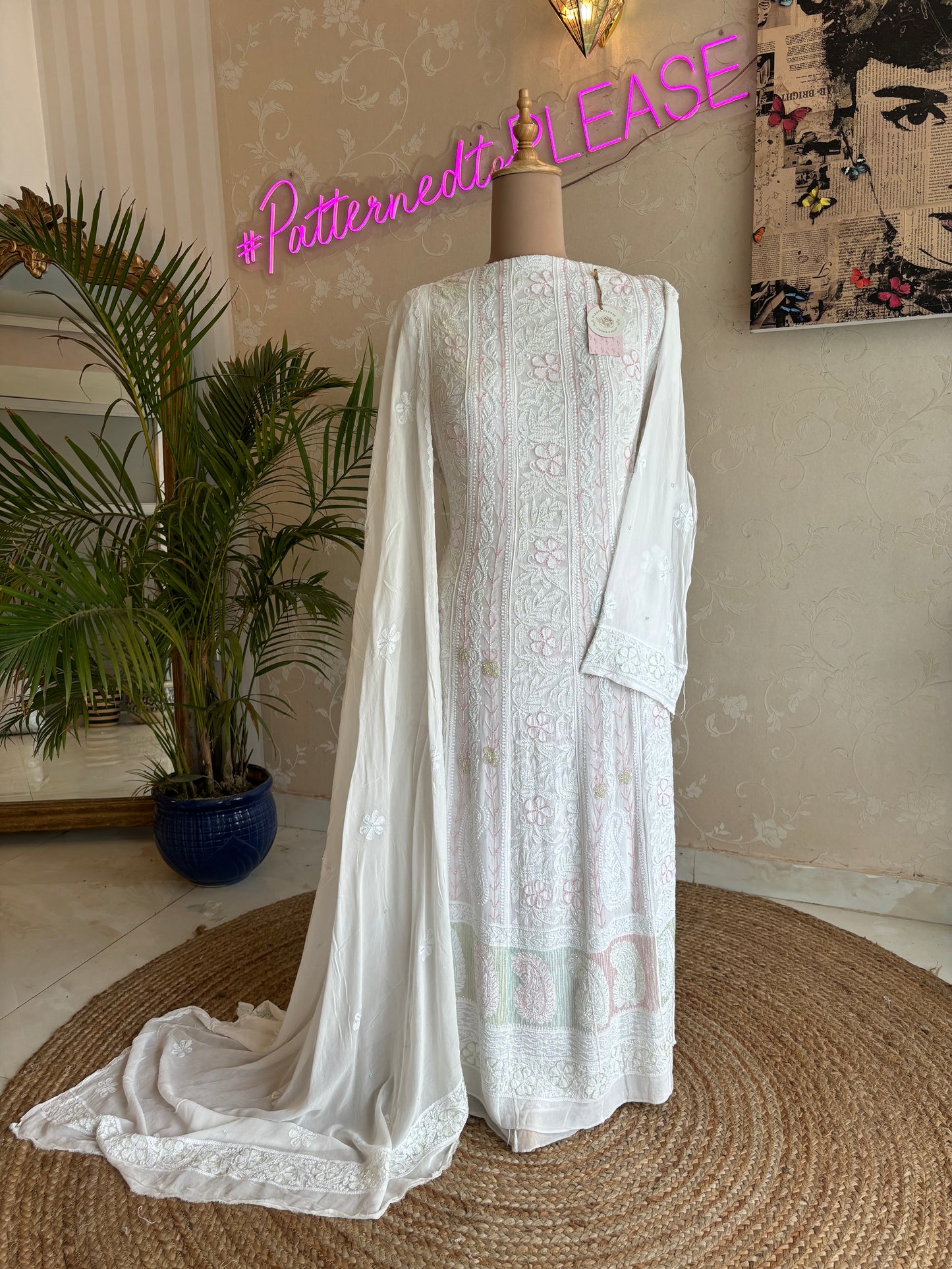 Dyeable Georgette Chikankari Anarkali Kurta and Dupatta