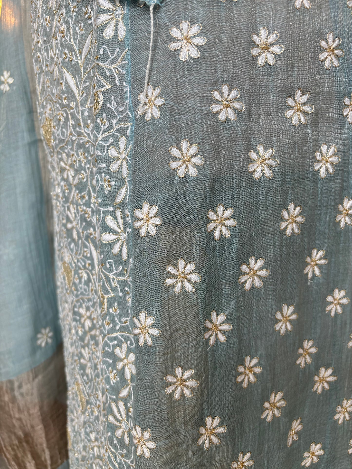 Powder Blue Pure Tissue Chikankari Kurta and Dupatta