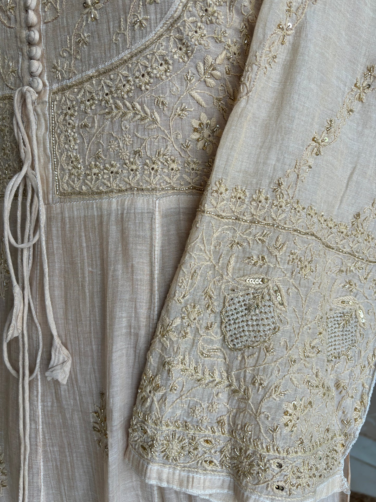 Dyeable Golden Pure Tissue Chikankari Bajirao Anarkali Kurta and Dupatta