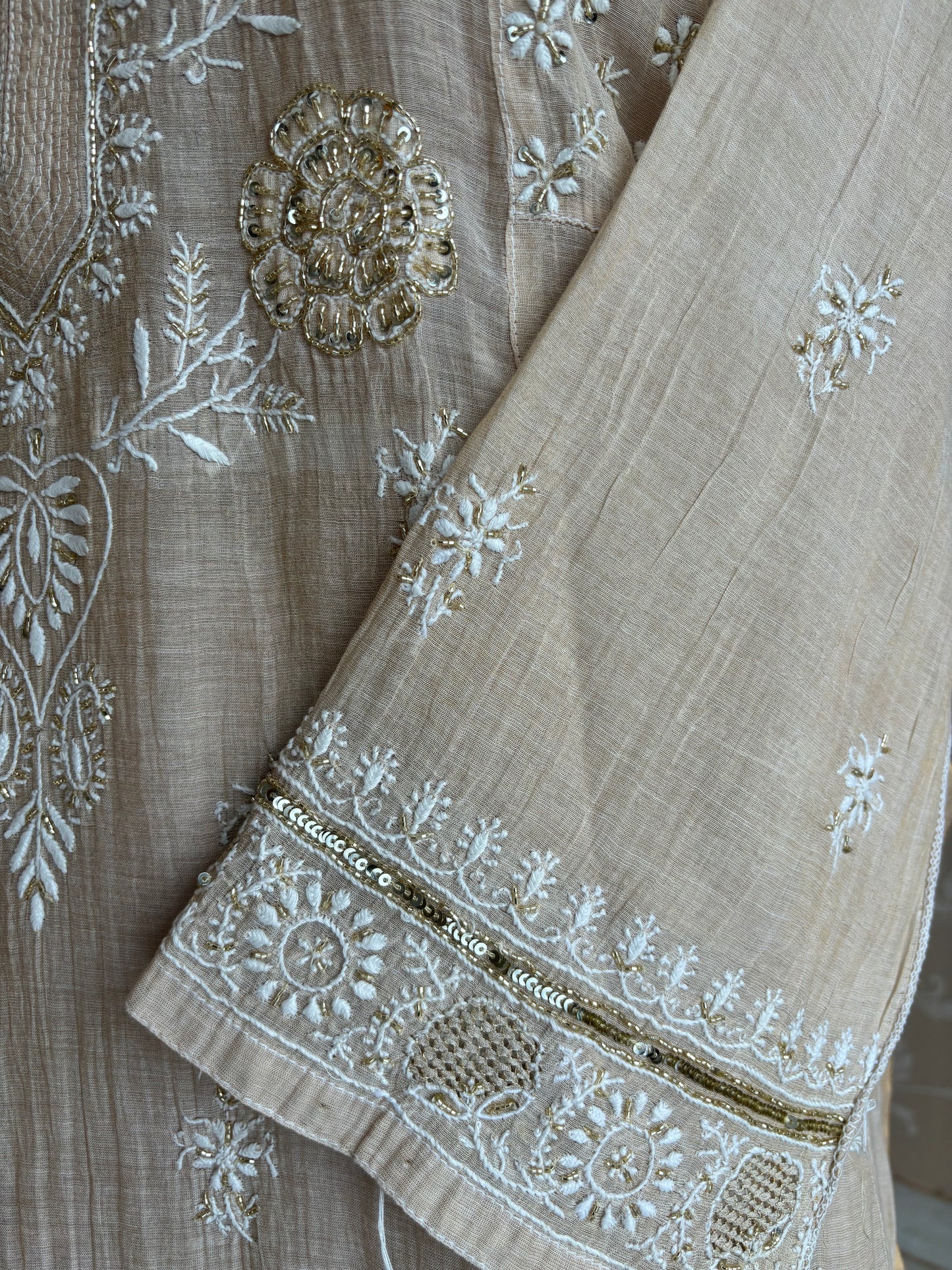 Dyeable Golden Pure Tissue Chikankari Anarkali Kurta and Dupatta