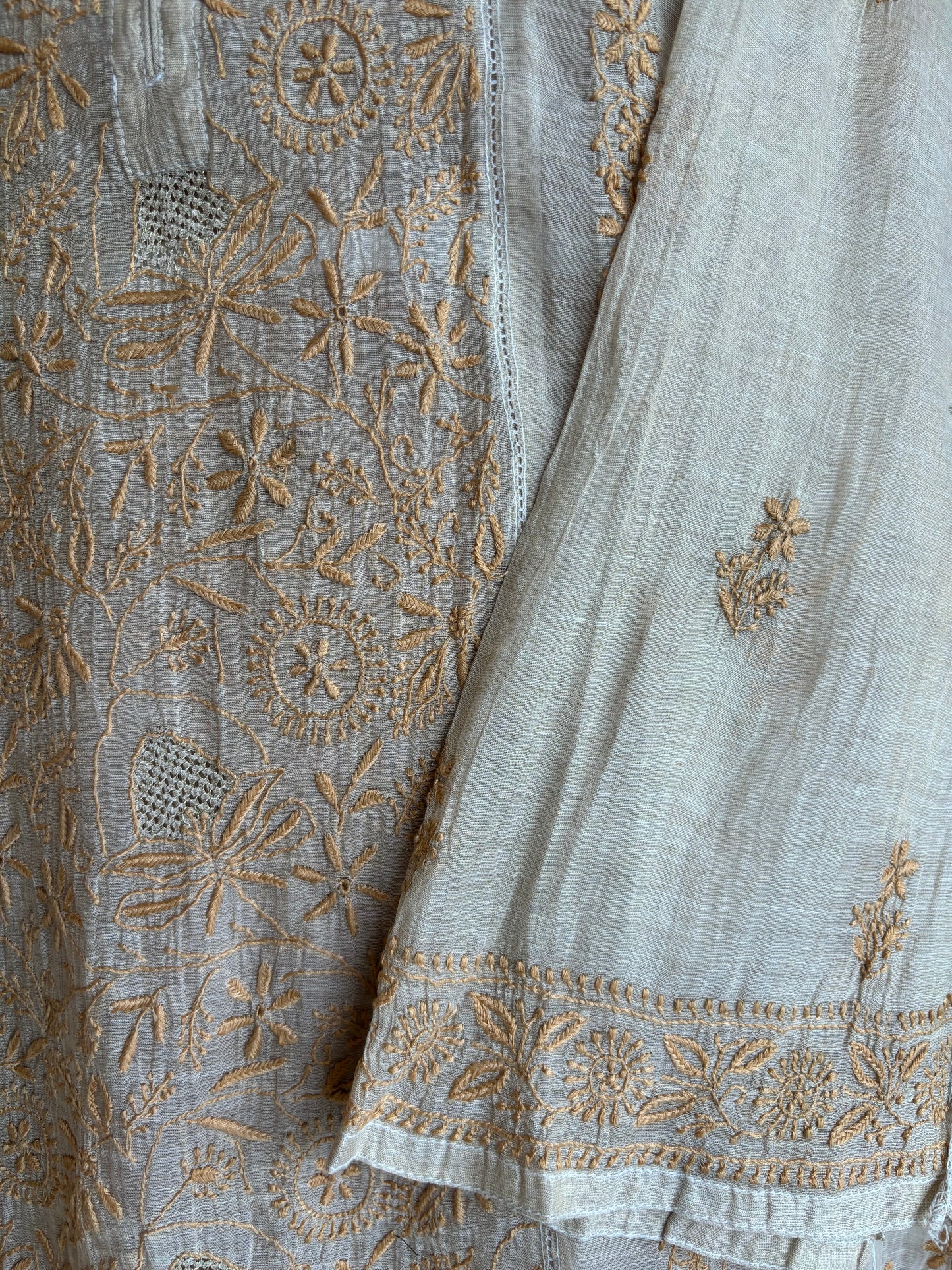 Dyeable Golden Pure Tissue Chikankari Anarkali Kurta and Dupatta