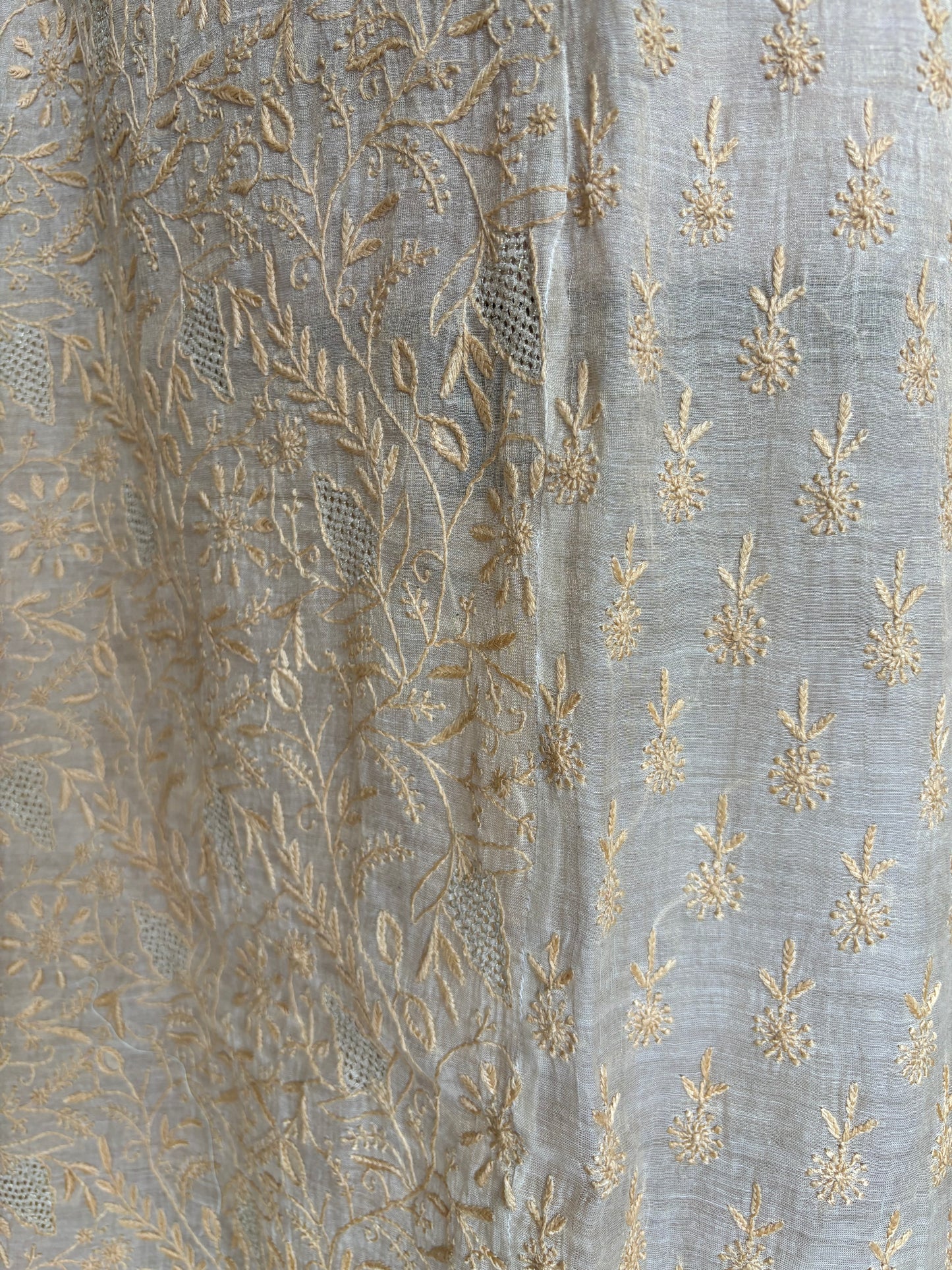 Dyeable Golden Pure Tissue Chikankari Kurta and Dupatta