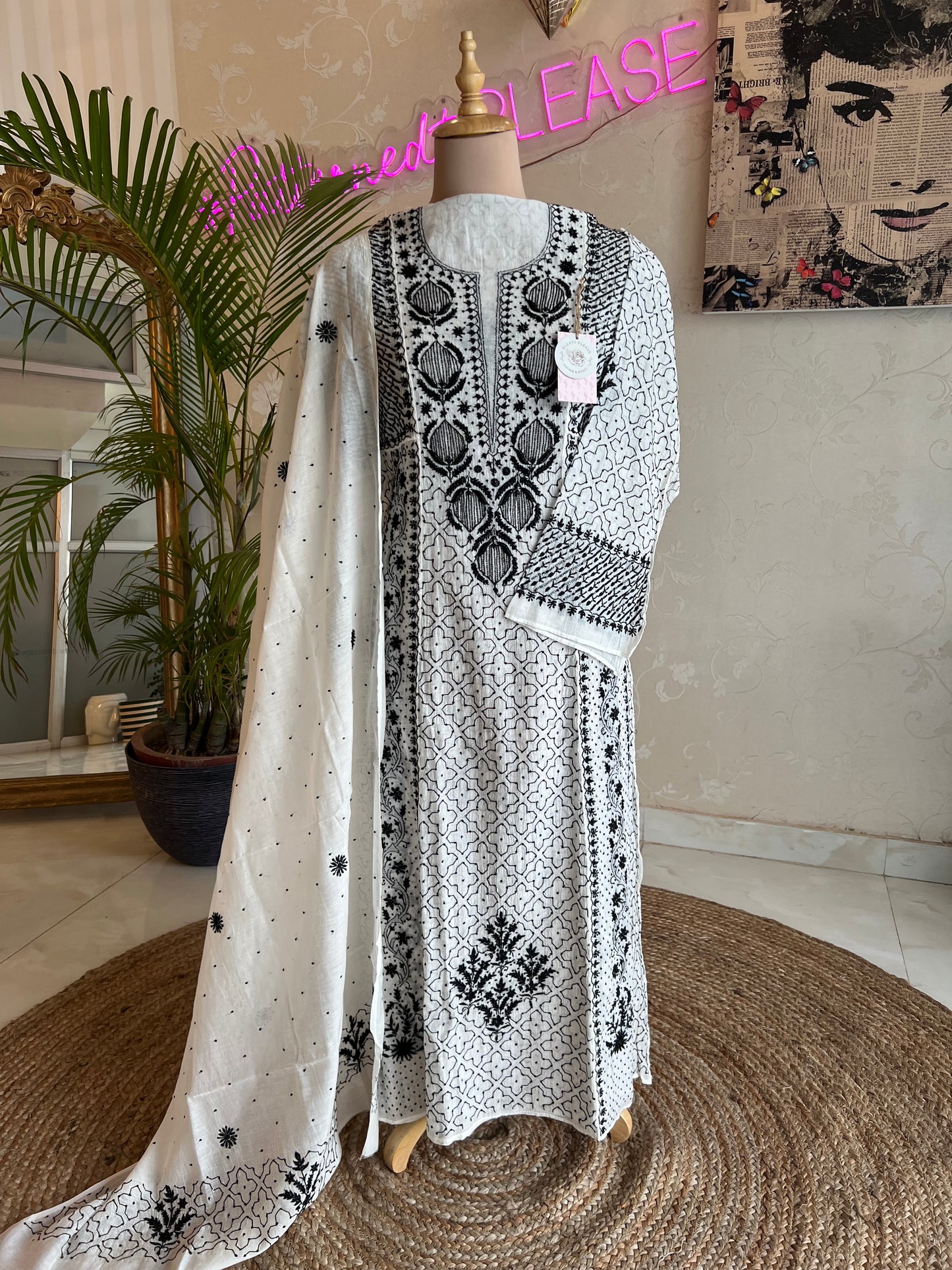 Dyeable Chanderi Mul Chikankari Anarkali Kurta and Dupatta