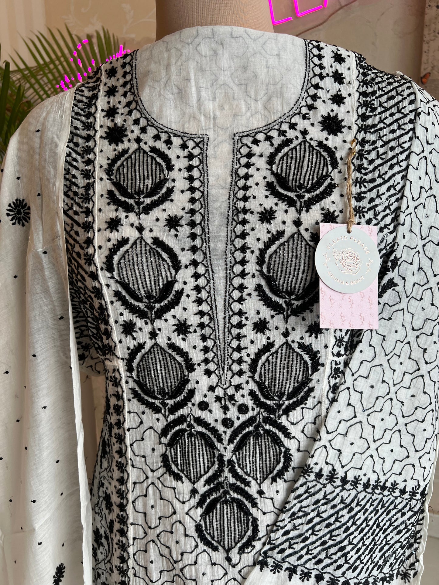 Dyeable Chanderi Mul Chikankari Anarkali Kurta and Dupatta