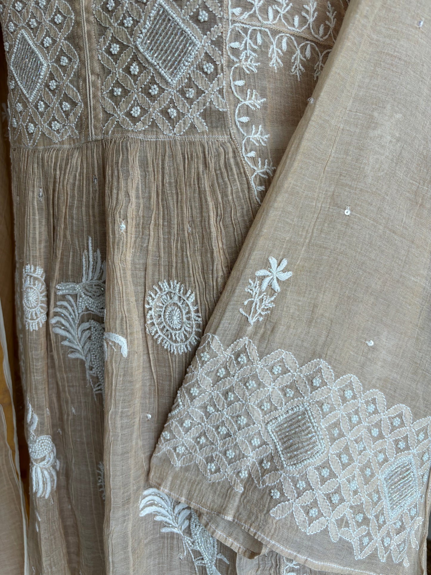 Dyeable Golden Pure Tissue Chikankari Tunic Kurta and Dupatta