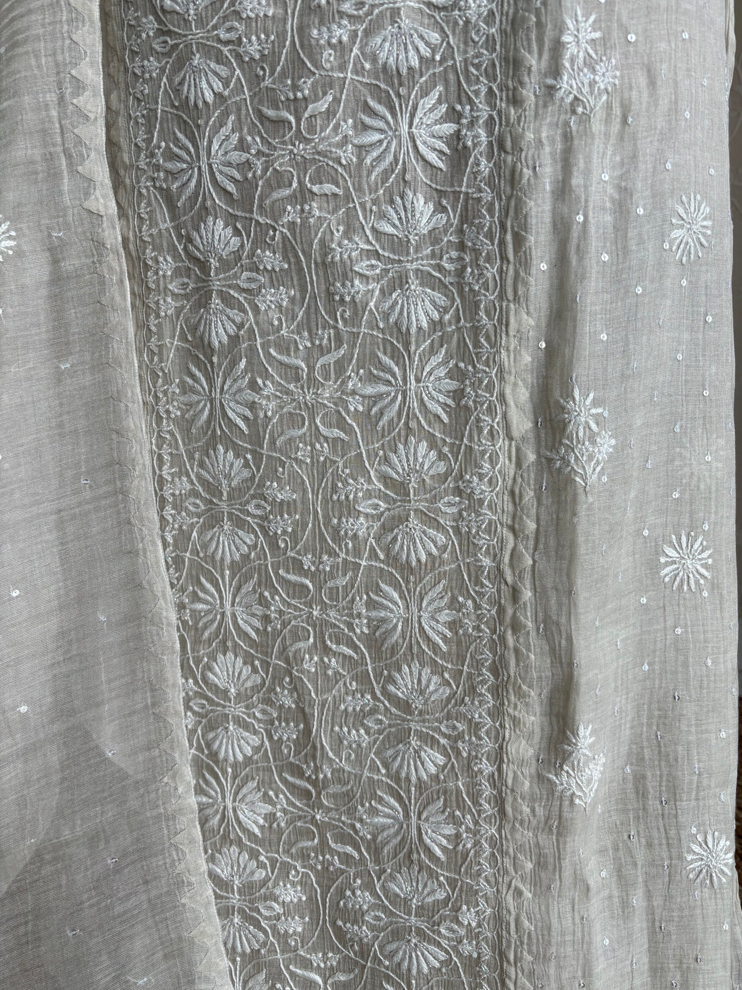 Dyeable Silver Pure Tissue Chikankari Kurta and Dupatta