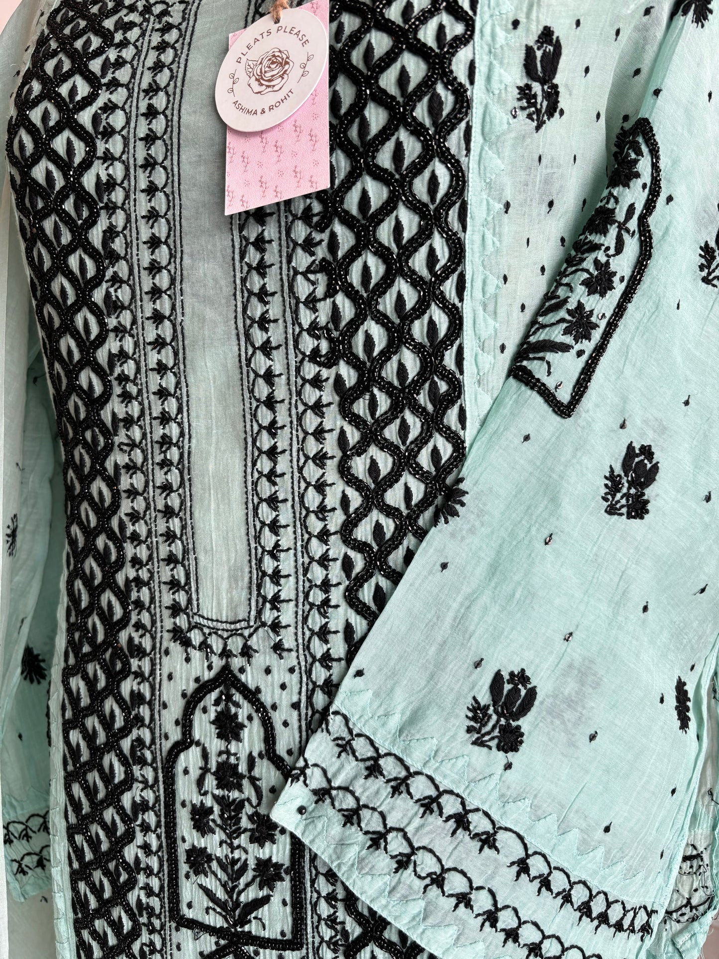 Teal Chanderi Mul Chikankari Kurta and Dupatta