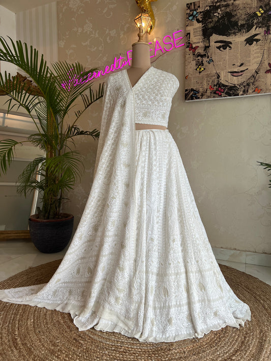 Dyeable Pure Georgette Chikankari Lehenga