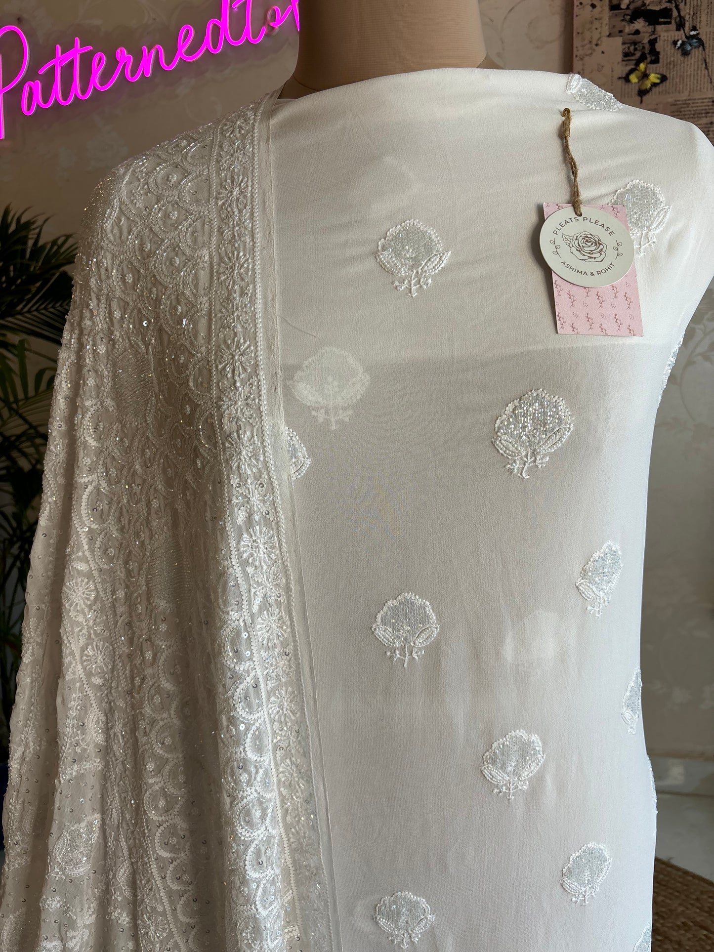 Dyeable Pure Georgette Chikankari Kurta and Dupatta