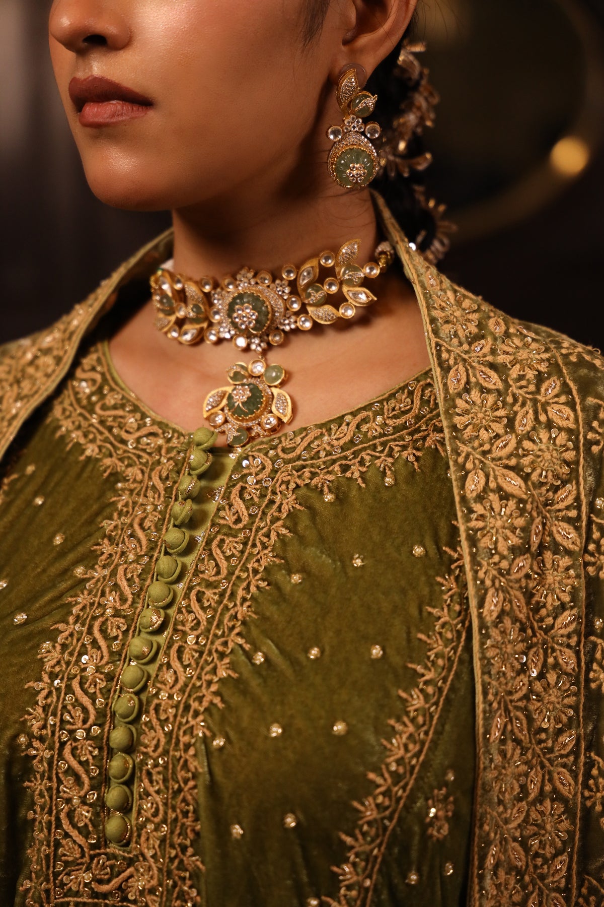 Green Pure & Premium Velvet Chikankari Kurta set