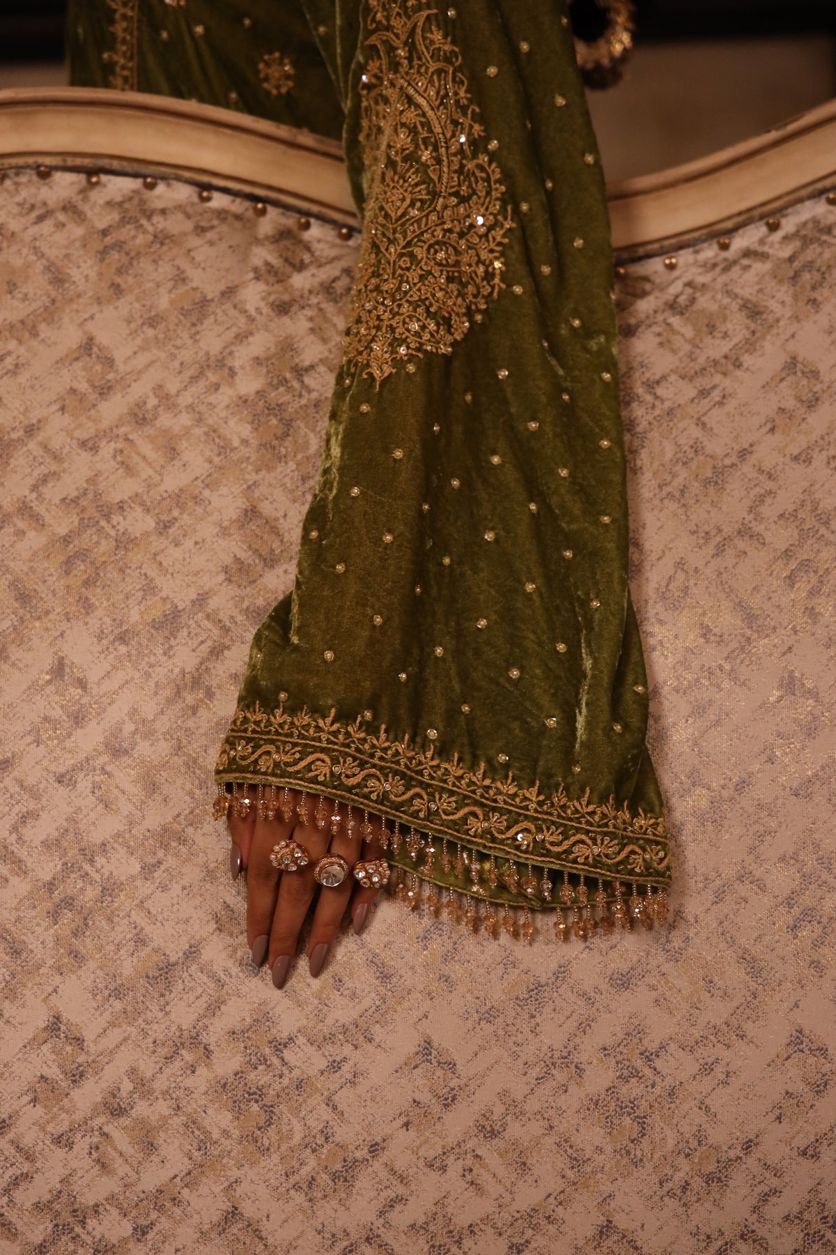 Green Pure & Premium Velvet Chikankari Kurta set
