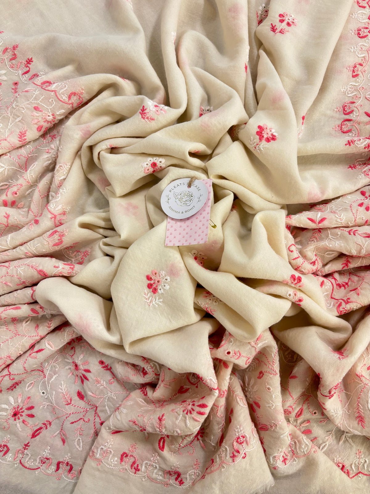 Ivory Pashmina Winter Fine Chikankari Kurta & Shawl