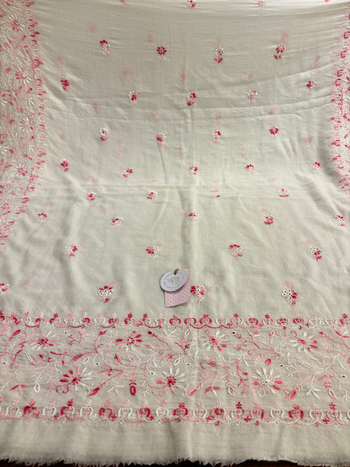 Ivory Pashmina Winter Fine Chikankari Kurta & Shawl