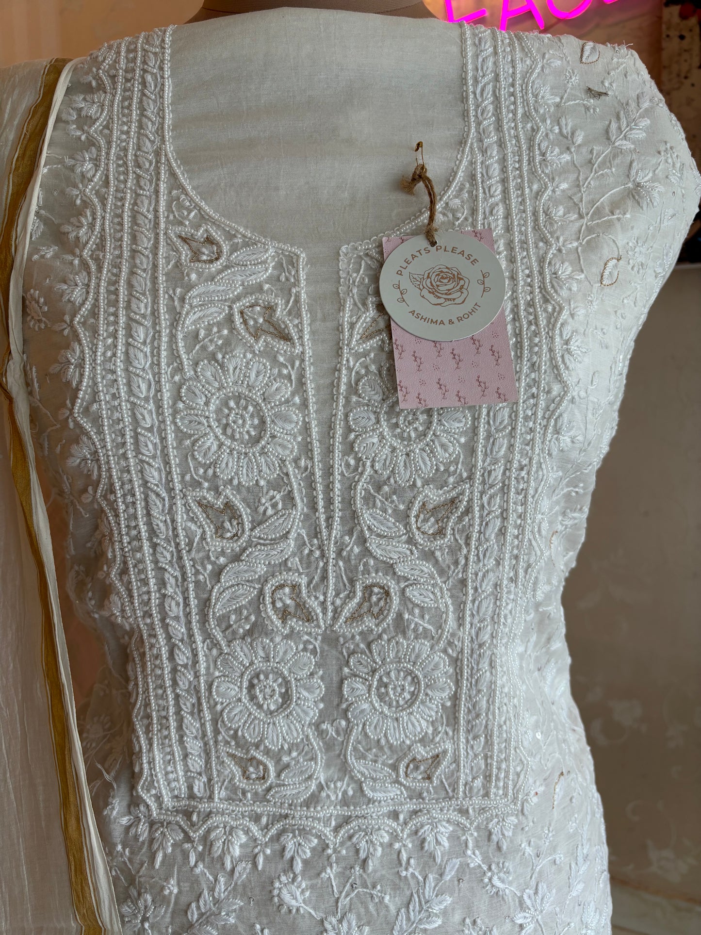 Dyeable Chanderi Mul Chikankari Kurta and Dupatta fabric