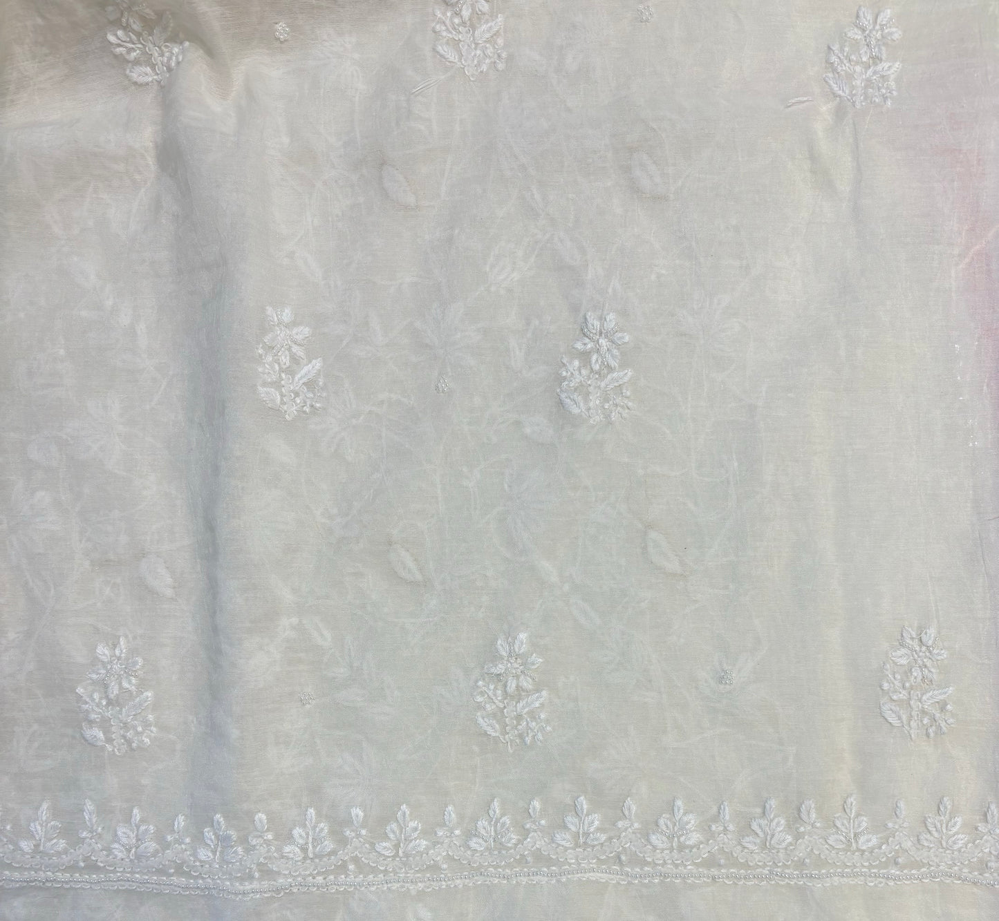 Dyeable Chanderi Mul Chikankari Kurta and Dupatta fabric