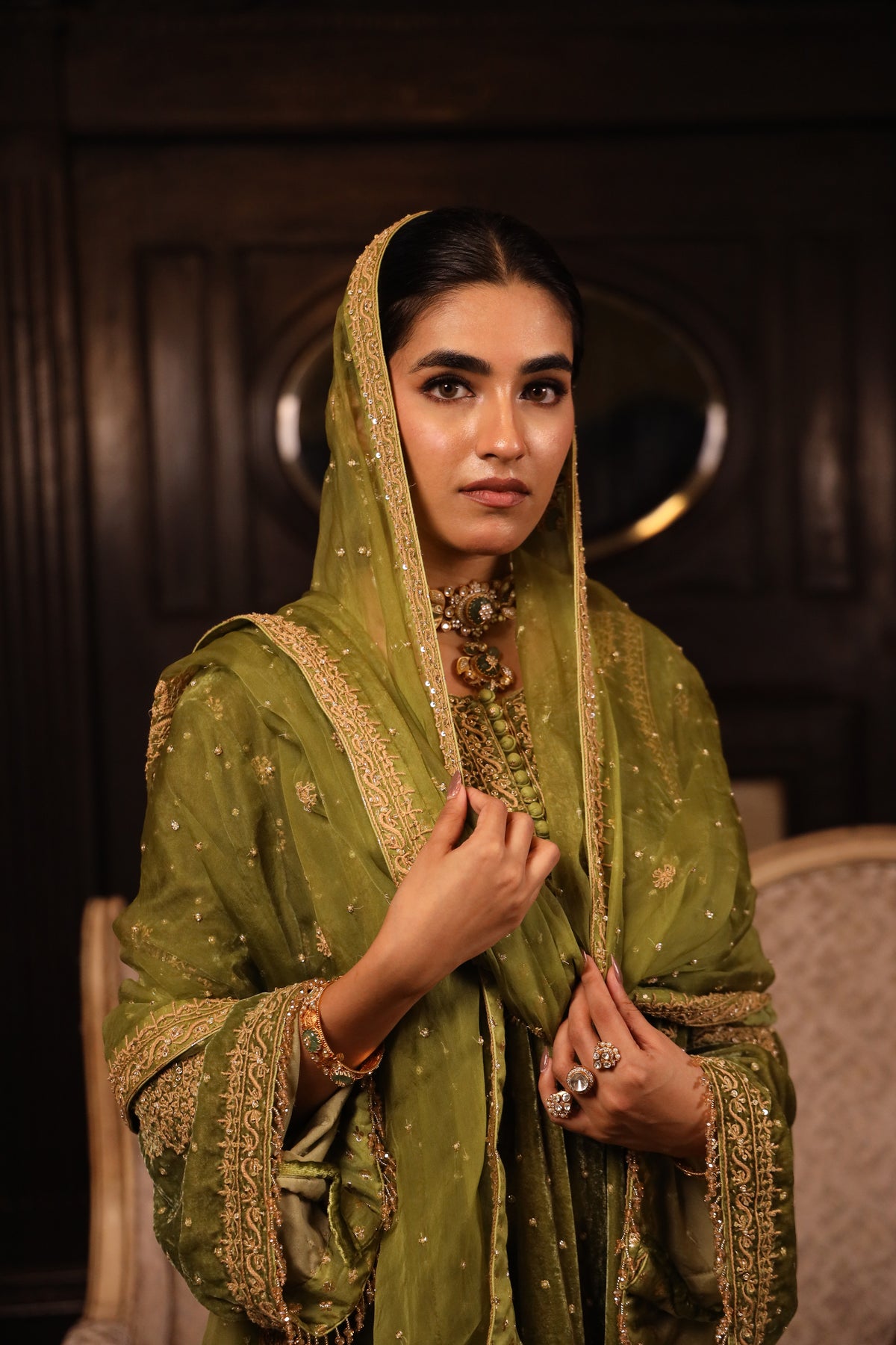 Green Pure & Premium Velvet Chikankari Kurta set
