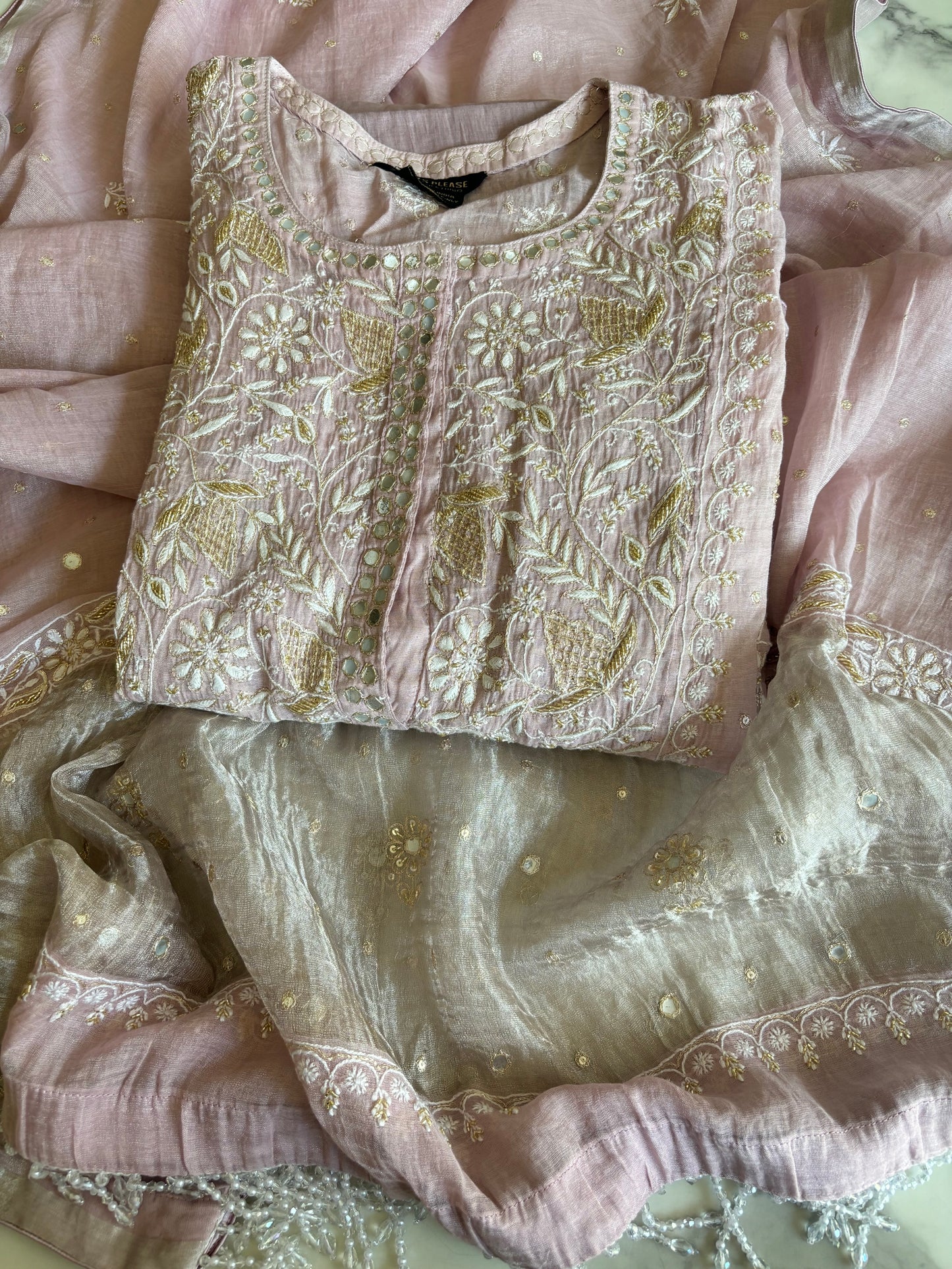 Lilac Pure Tissue Chikankari Kurta and Dupatta