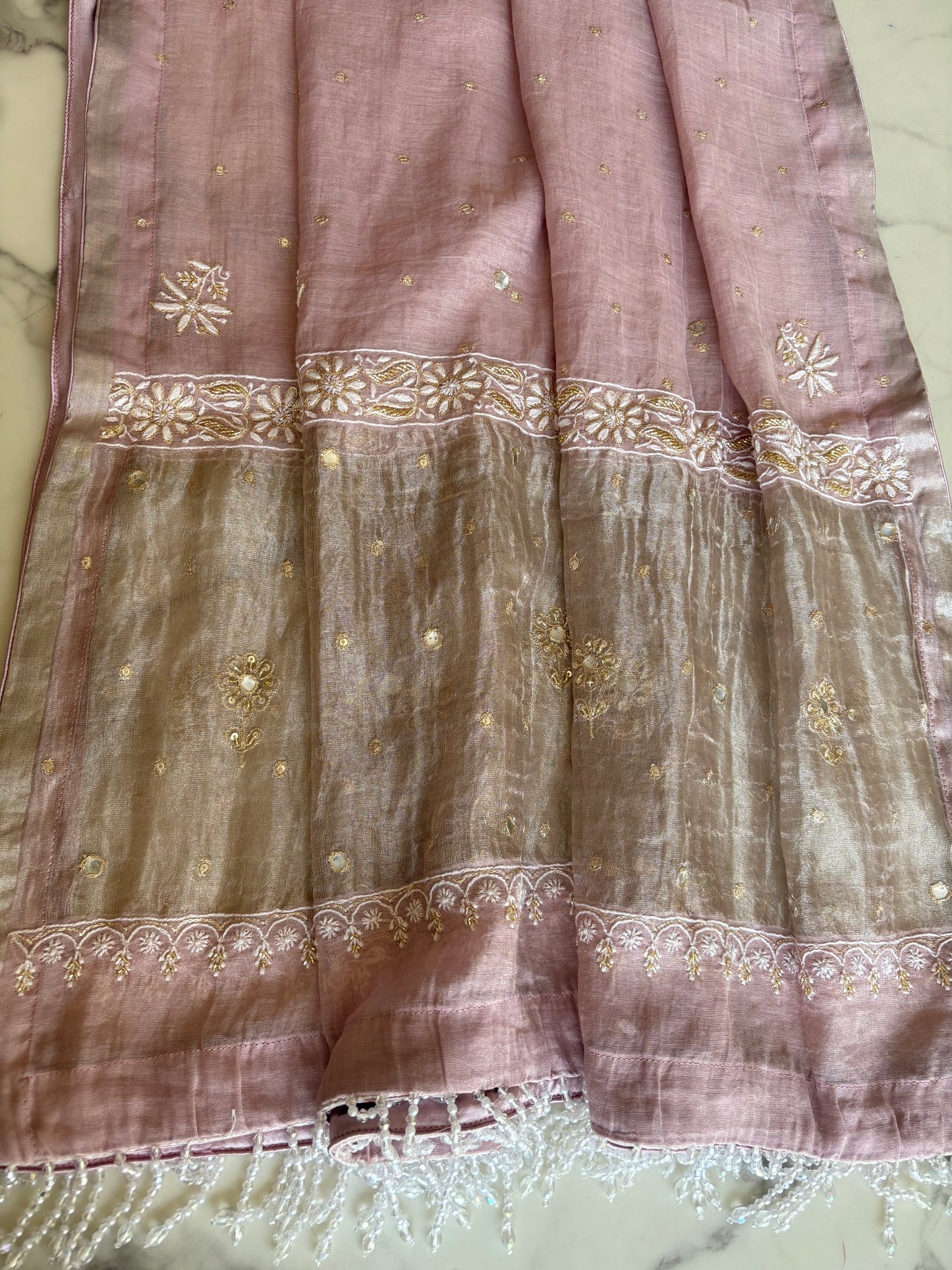 Lilac Pure Tissue Chikankari Kurta and Dupatta