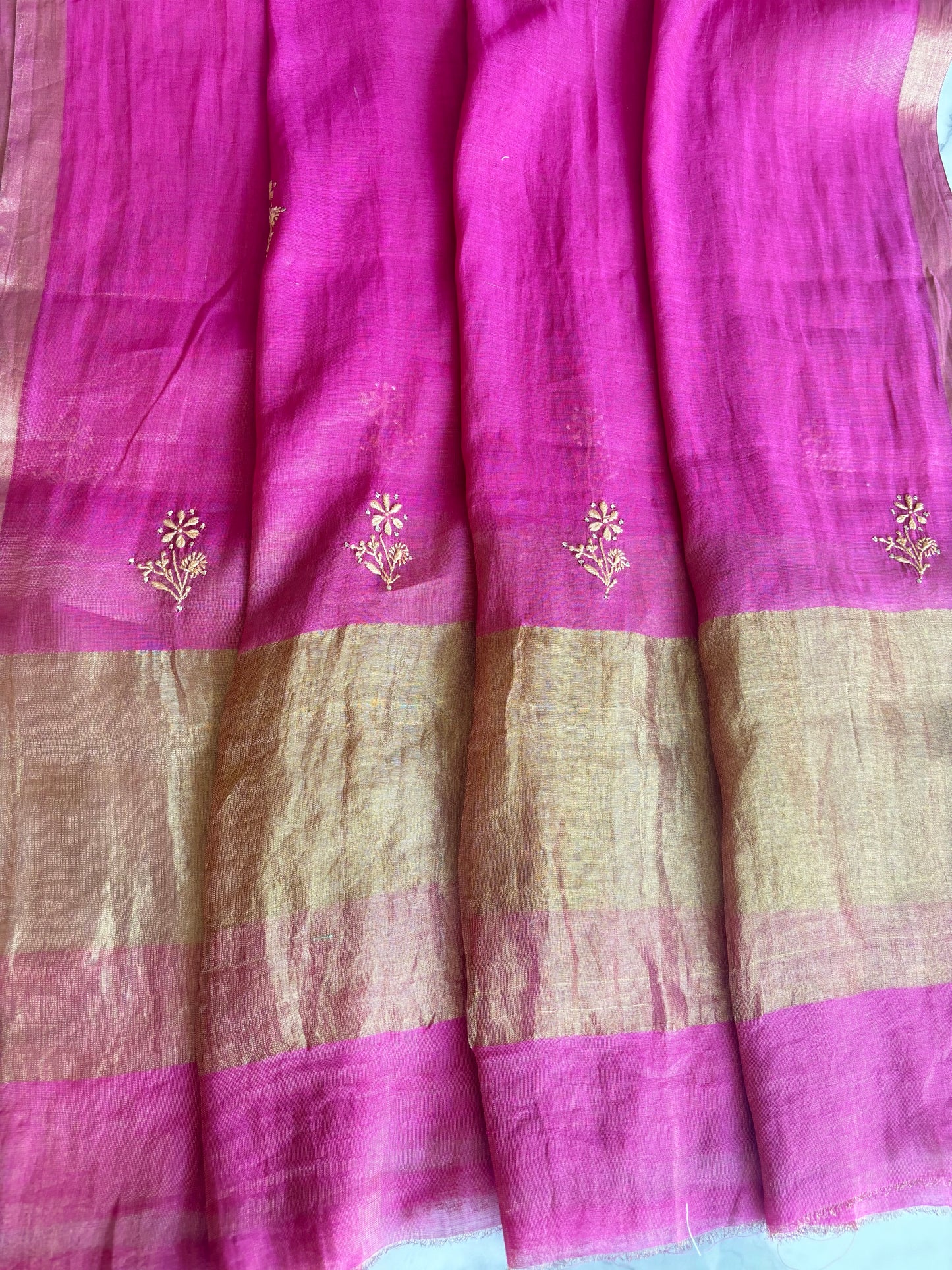 Rani Pink Pure Tissue Chikankari Anarkali and Dupatta