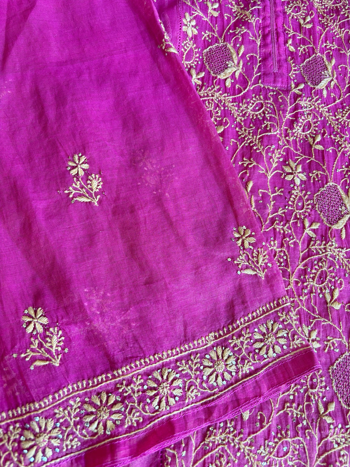 Rani Pink Pure Tissue Chikankari Anarkali and Dupatta