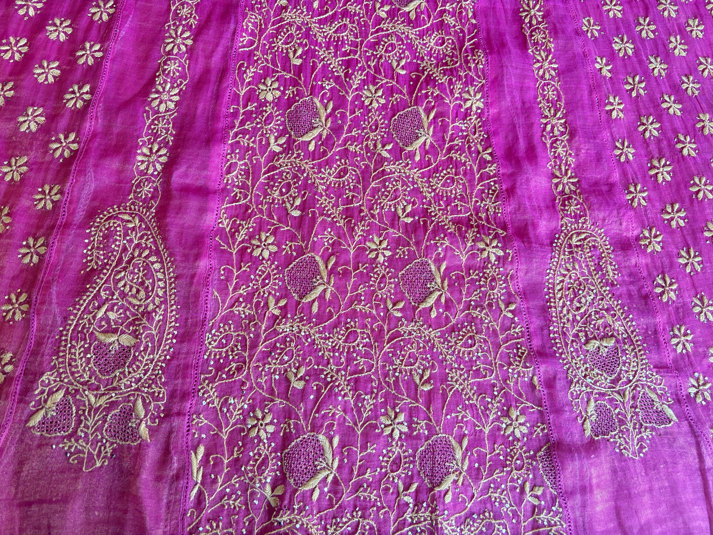 Rani Pink Pure Tissue Chikankari Anarkali and Dupatta