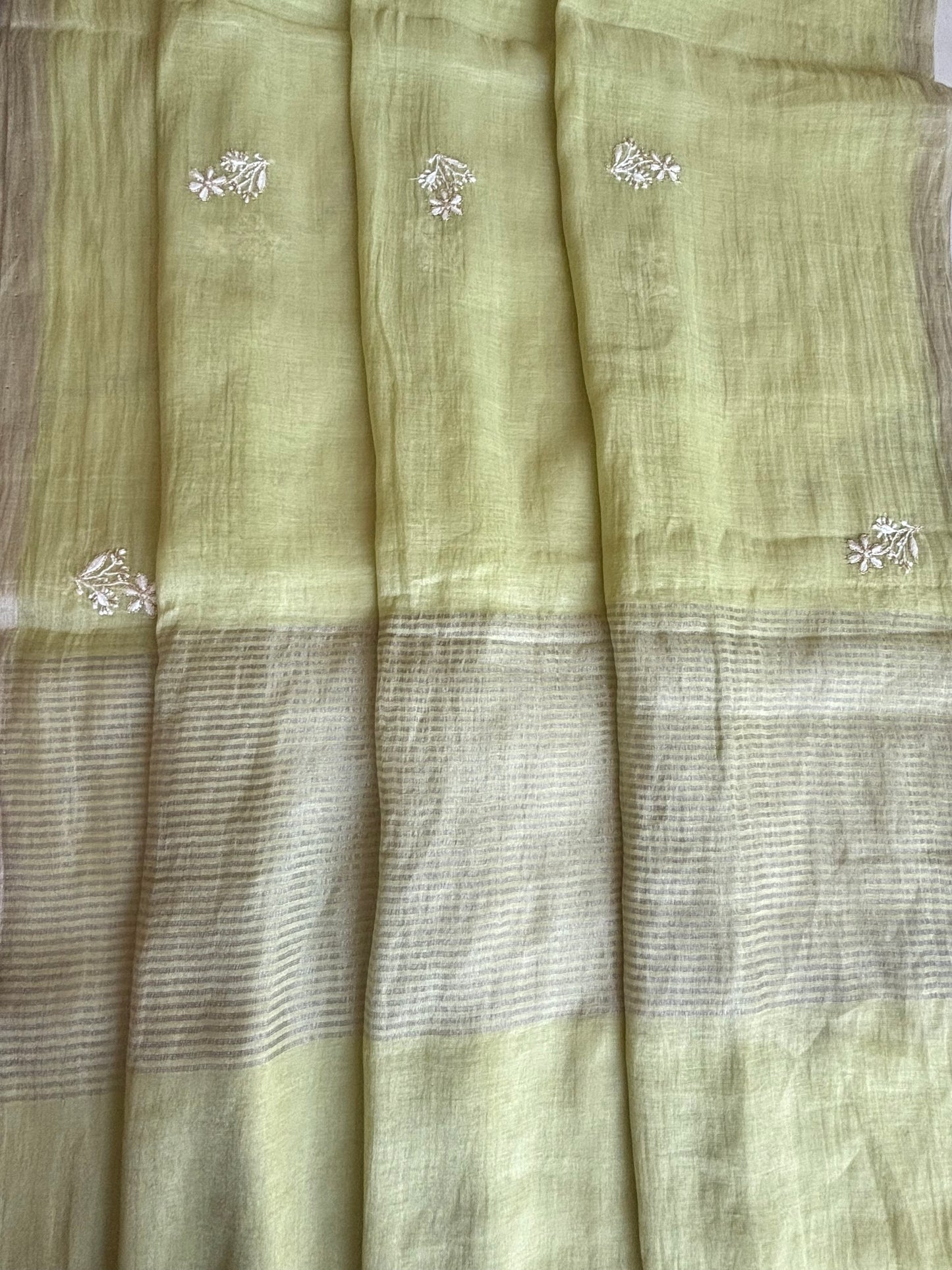 Lime Green Pure Tissue Chikankari Kurta and Dupatta