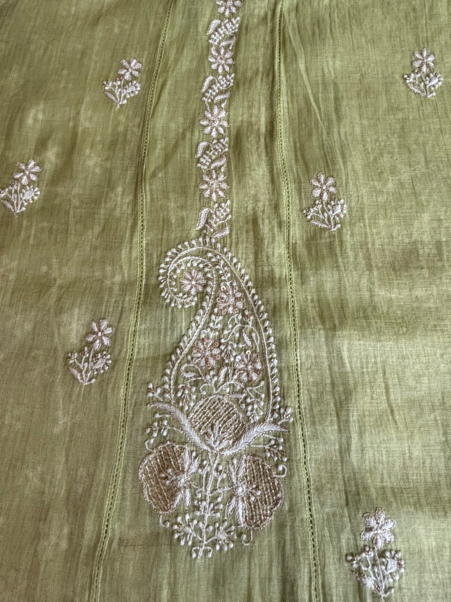 Lime Green Pure Tissue Chikankari Kurta and Dupatta