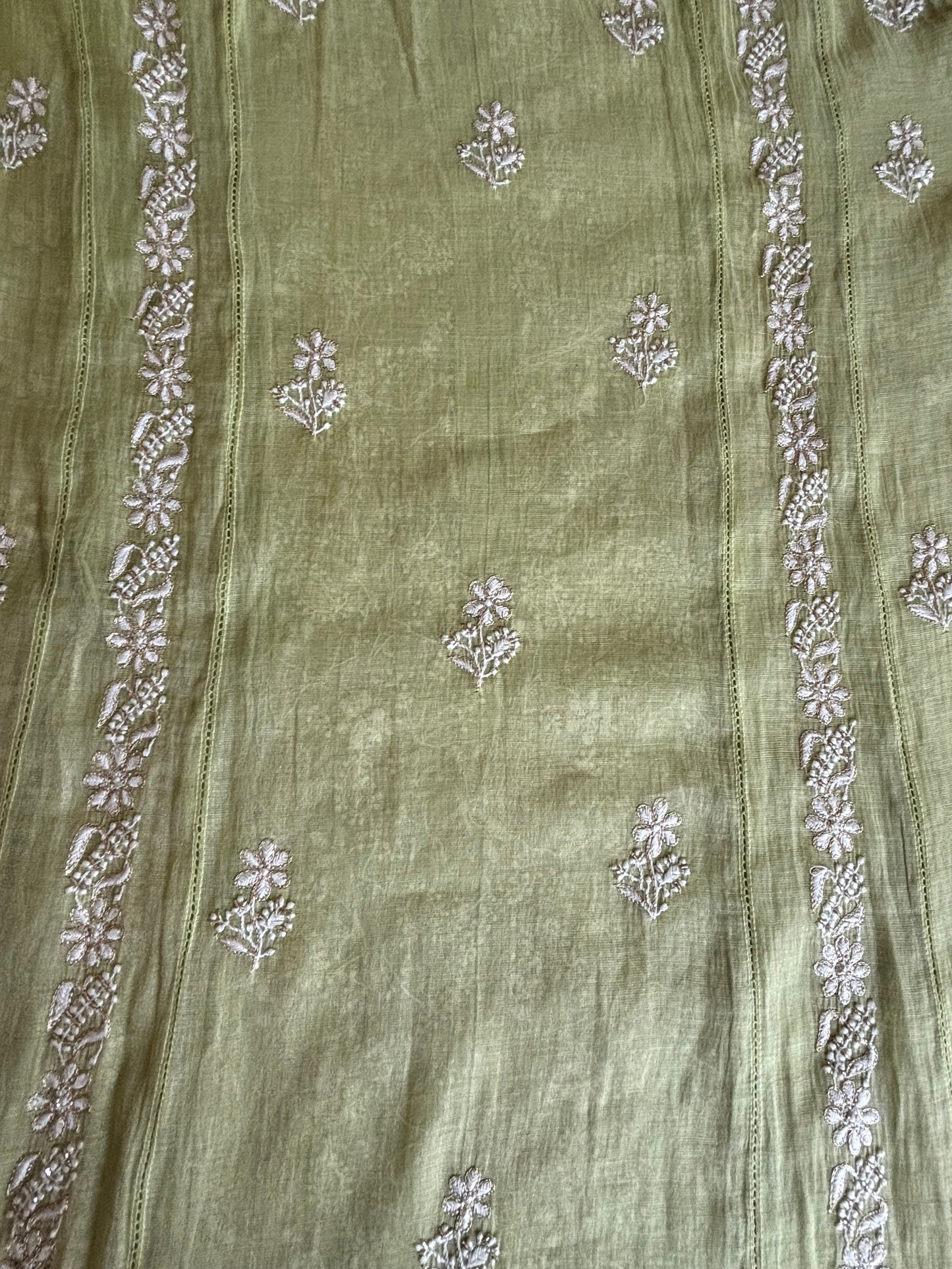 Lime Green Pure Tissue Chikankari Kurta and Dupatta