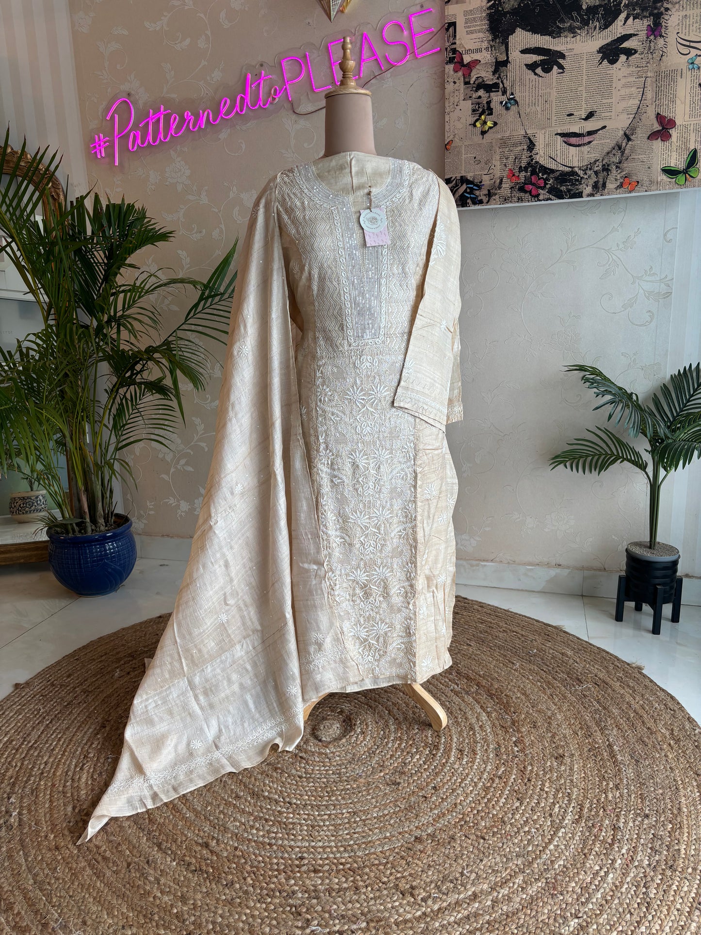 Dyeable Natural Silk Chikankari Kurta and Dupatta