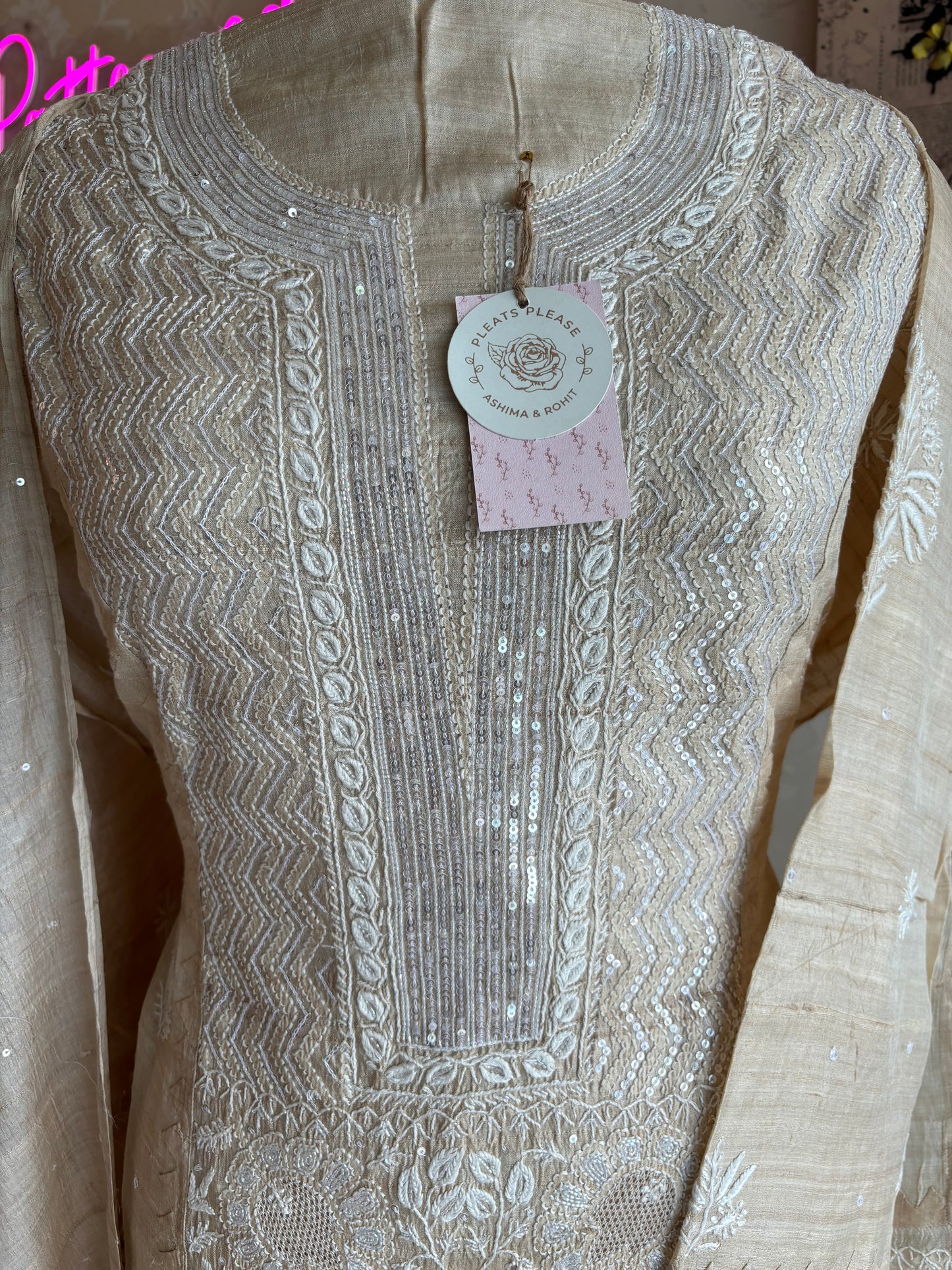 Dyeable Natural Silk Chikankari Kurta and Dupatta