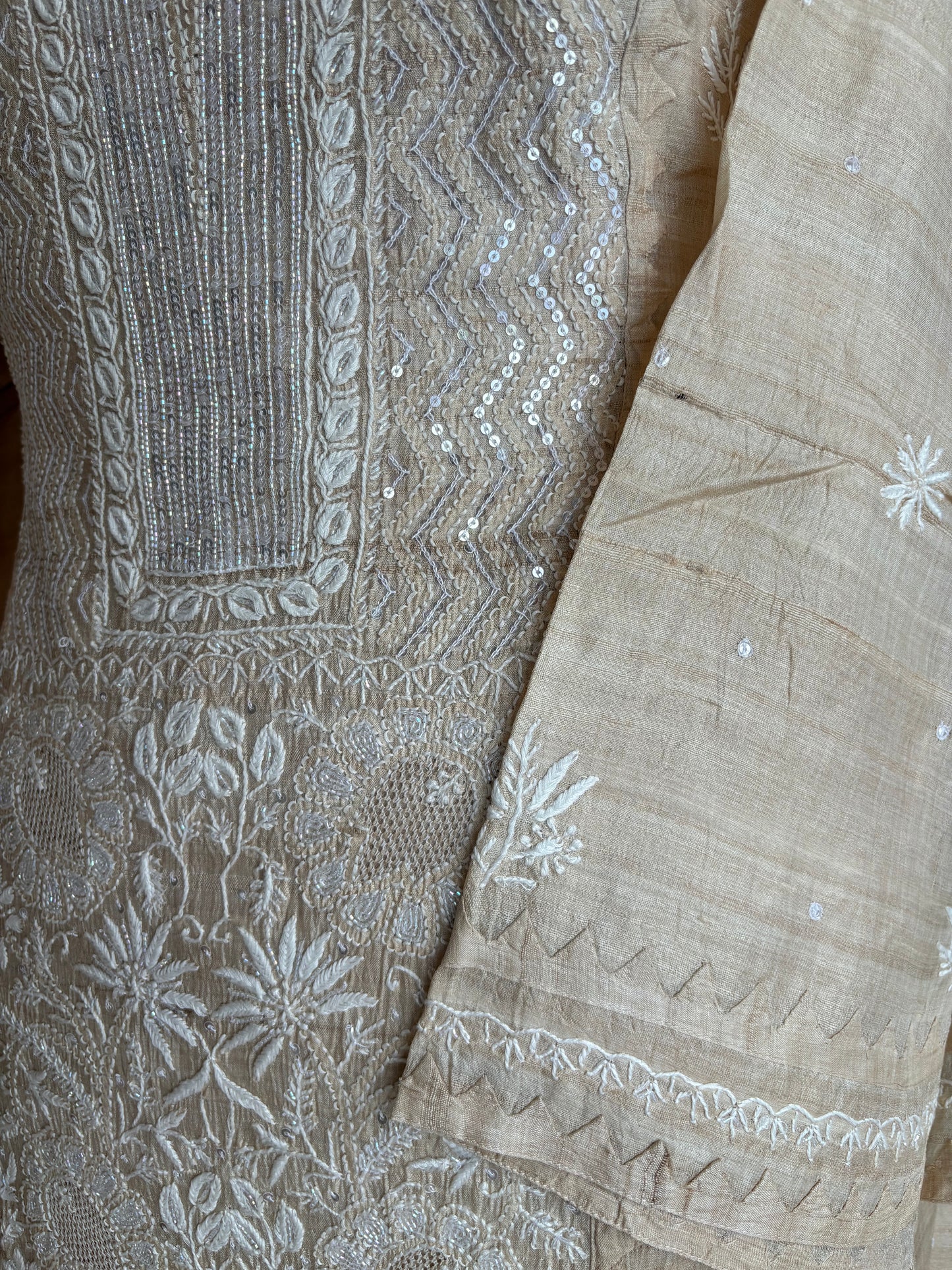 Dyeable Natural Silk Chikankari Kurta and Dupatta