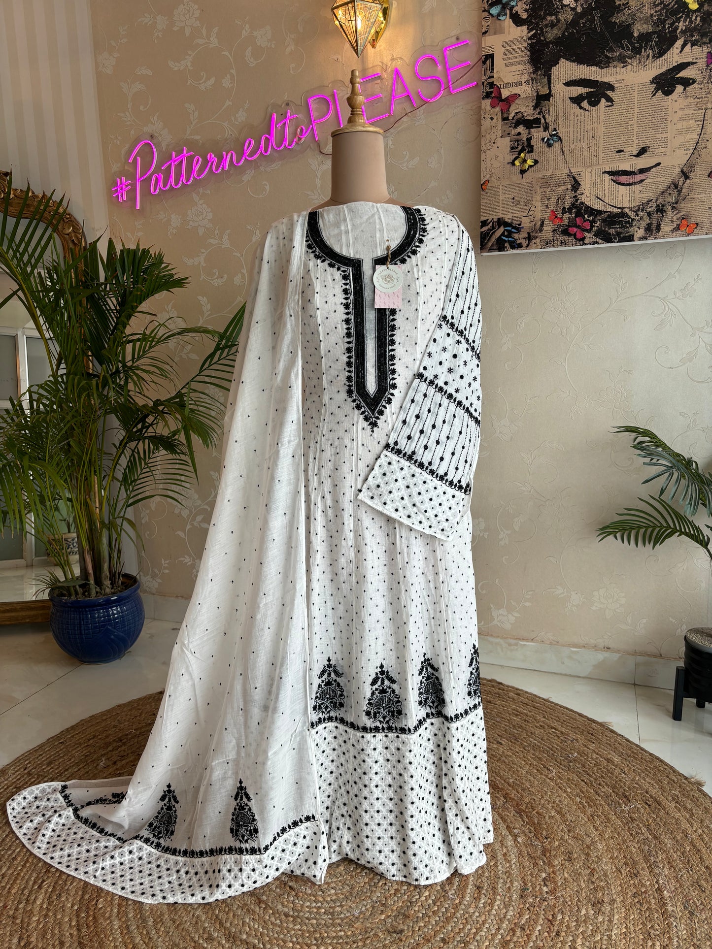 Dyeable Chanderi Mul Chikankari Anarkali Kurta and Dupatta