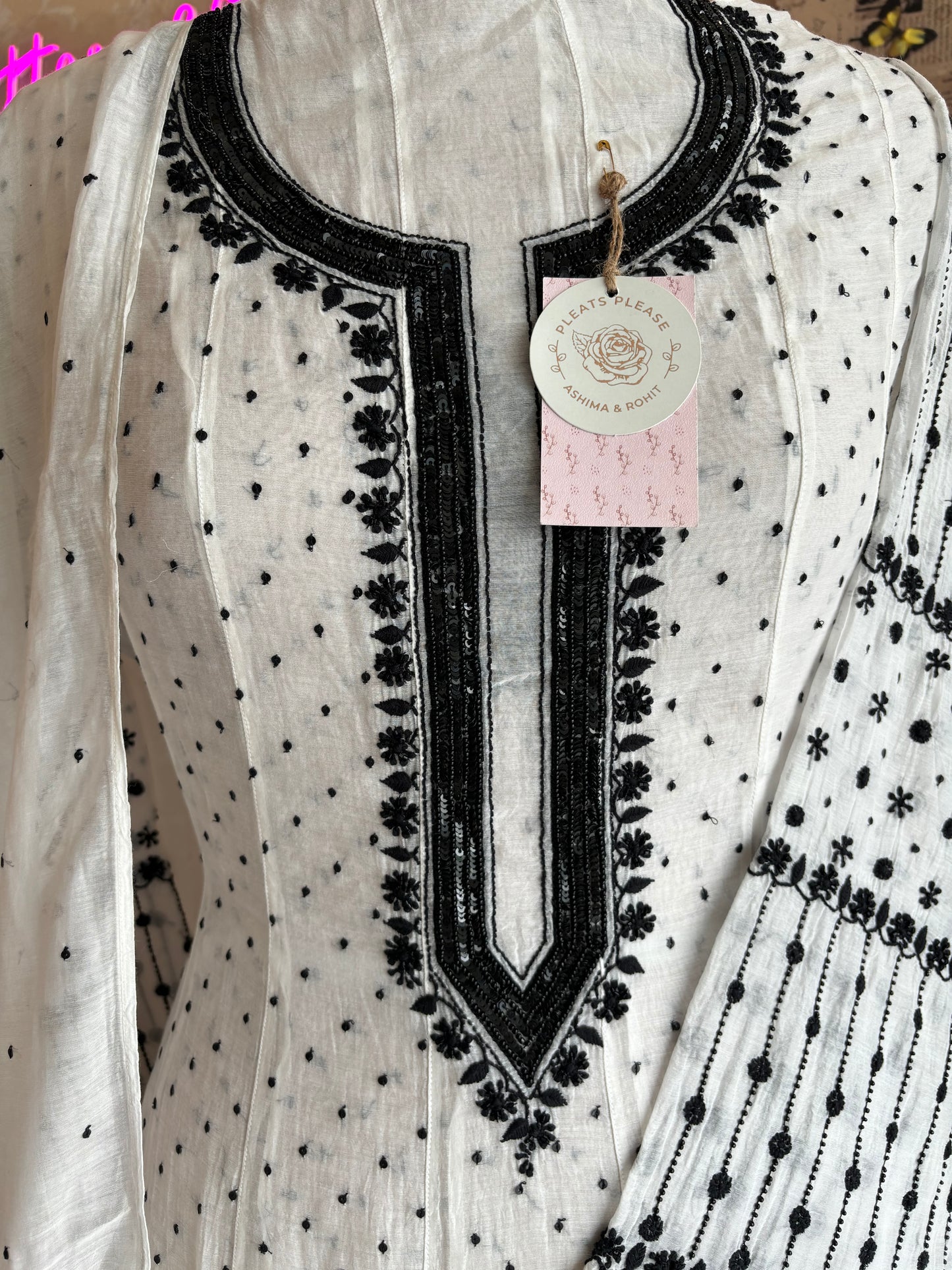 Dyeable Chanderi Mul Chikankari Anarkali Kurta and Dupatta