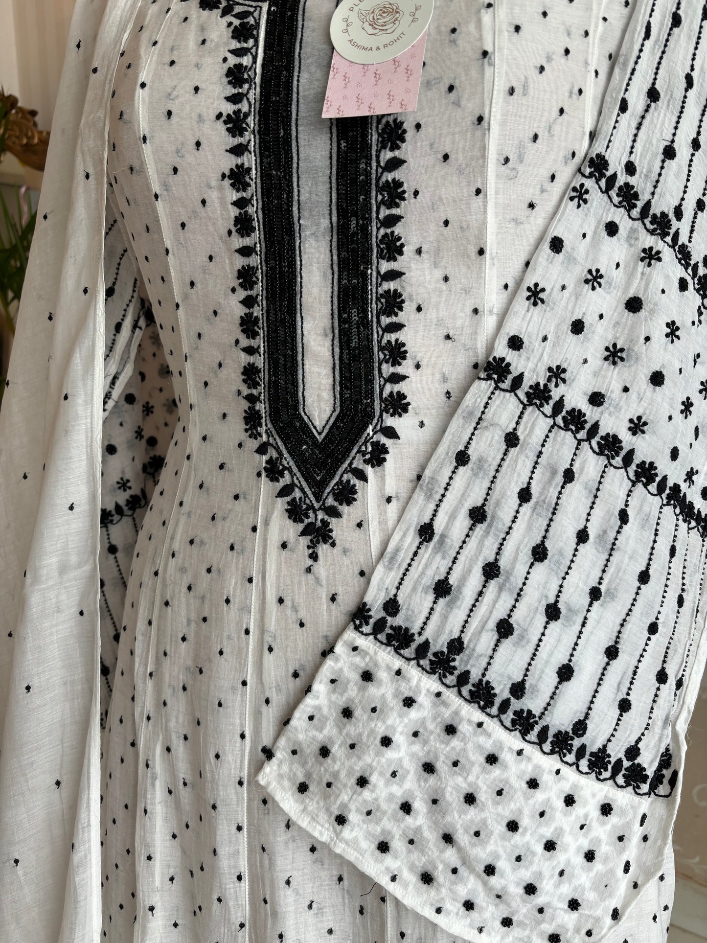 Dyeable Chanderi Mul Chikankari Anarkali Kurta and Dupatta