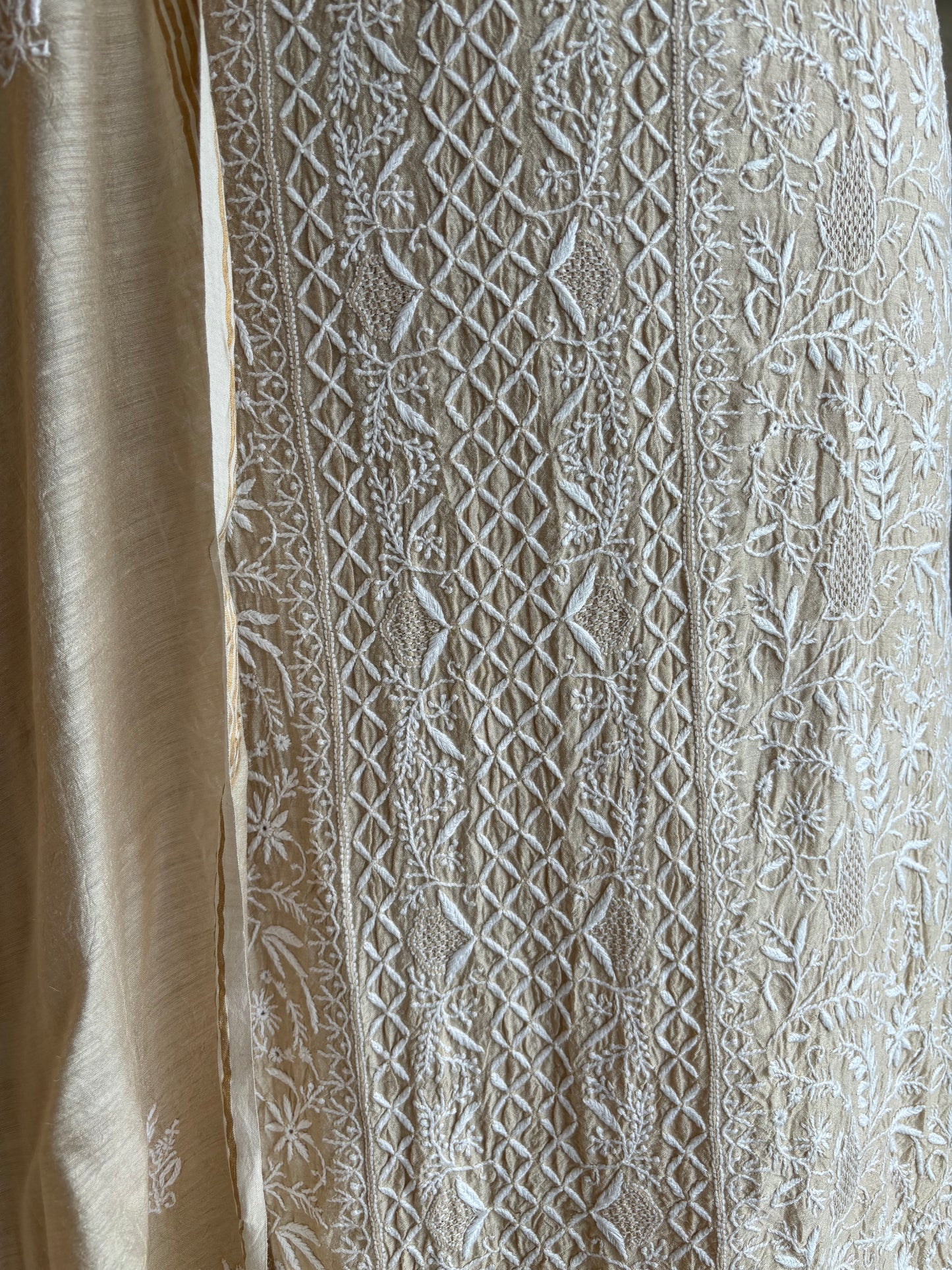 Dyeable Natural Silk Chikankari Kurta and Dupatta Fabric